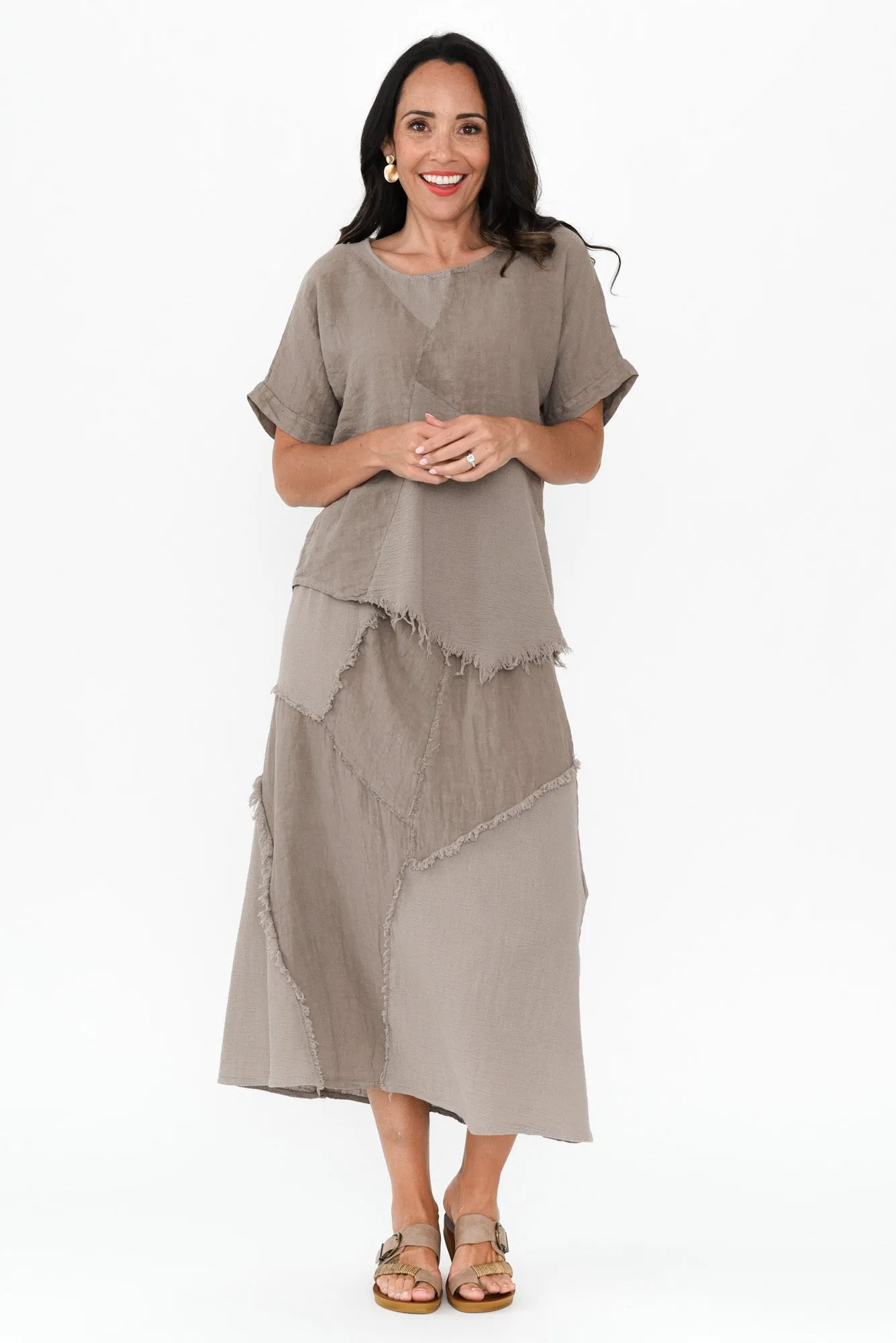 Lunar Taupe Linen Frayed Skirt