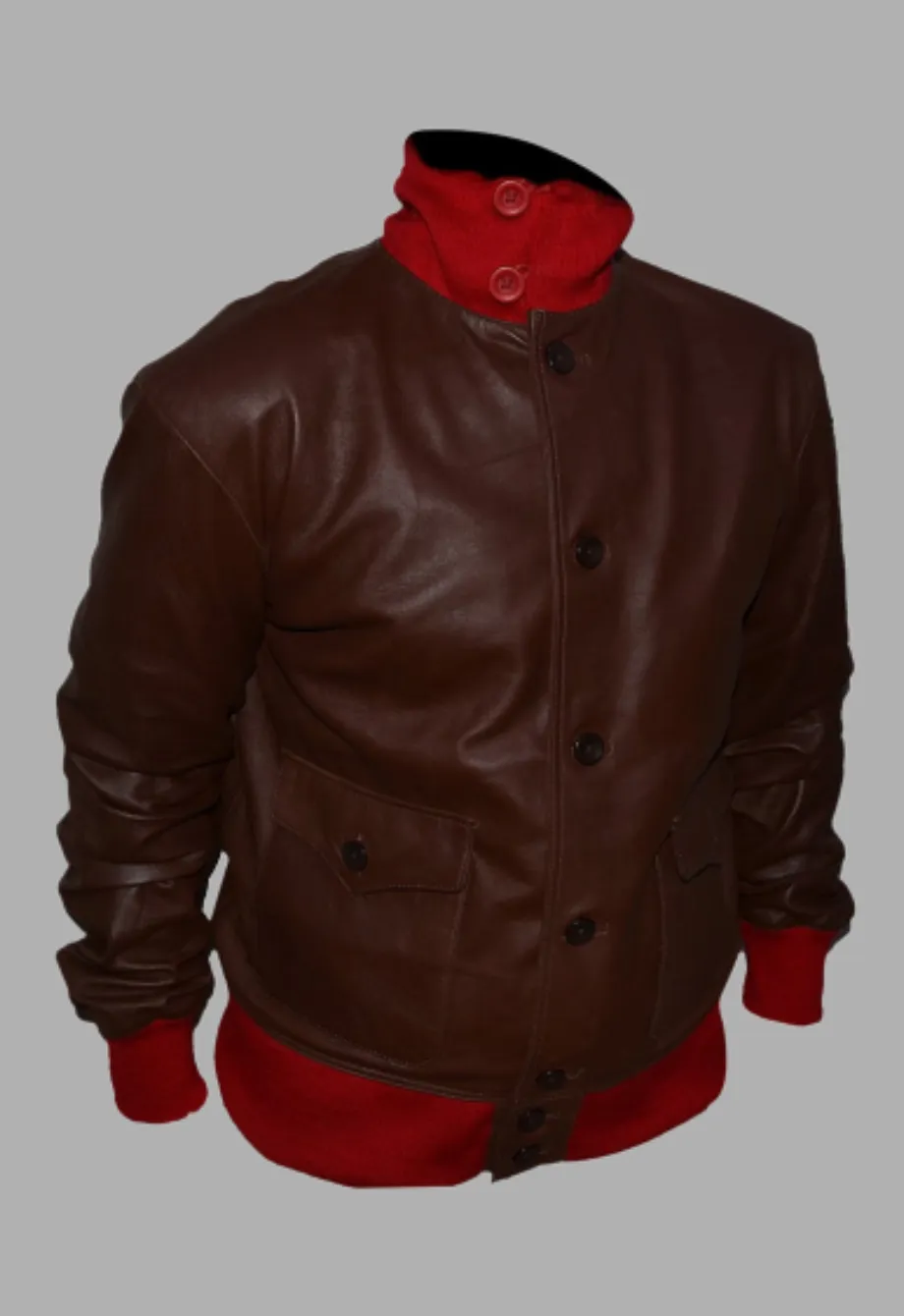 Mens A-1 Flight Brown And Red Ribbed Bomber Leather Jacket