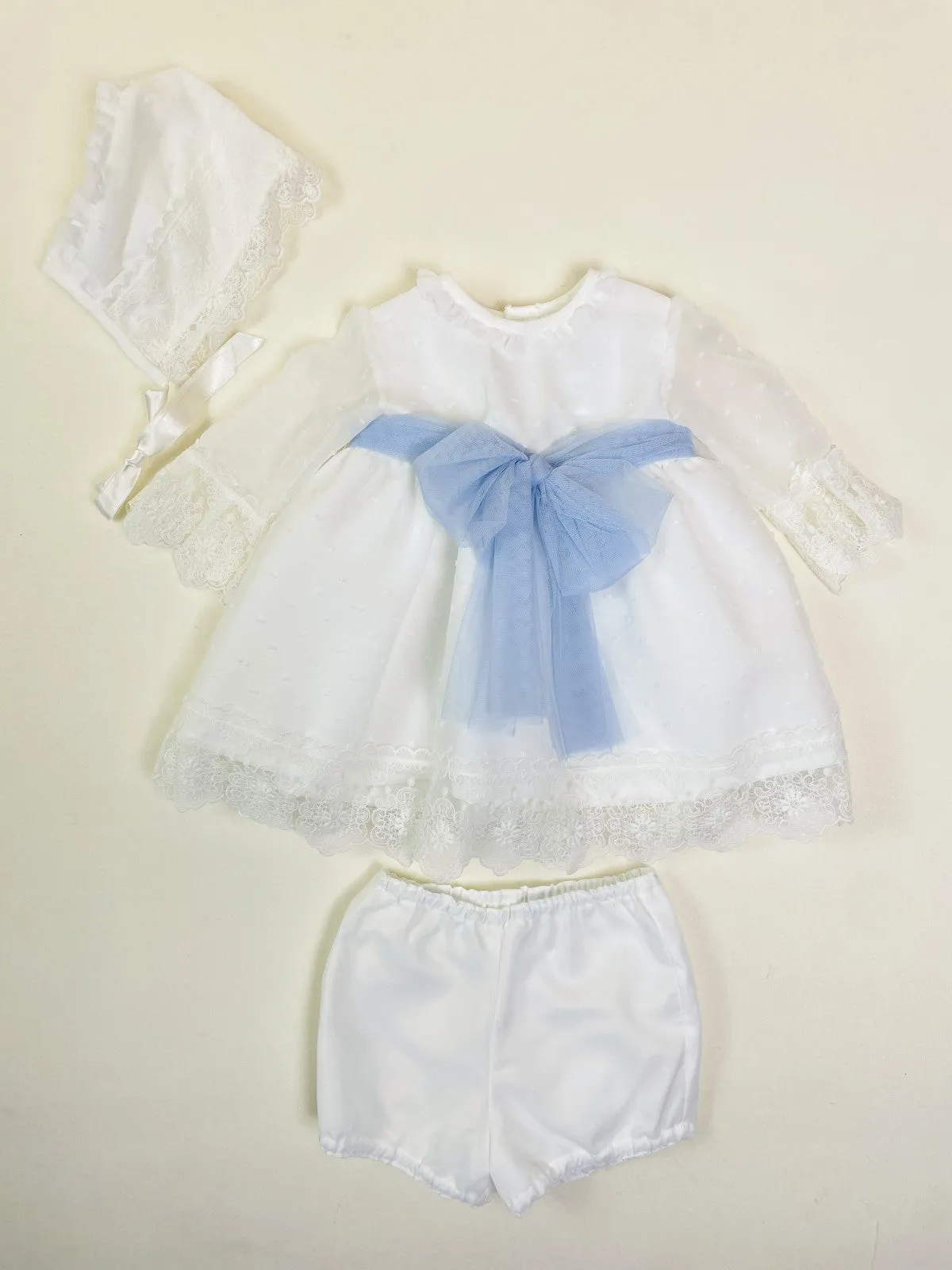 Mikimama Organza tulle long sleeves Baby Ceremony Dress with Bonnet