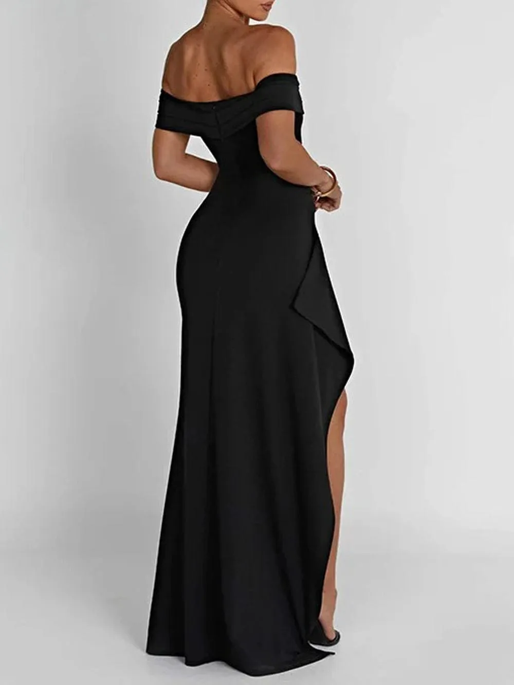 Millie Off Shoulder Ruffled Split Maxi Dress