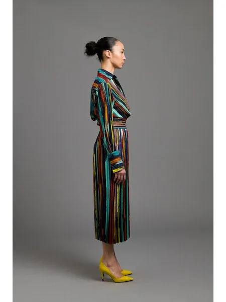 Painted Stripe Pleated Skirt Painted Stripe Multi - Le Superbe