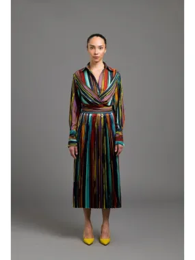 Painted Stripe Pleated Skirt Painted Stripe Multi - Le Superbe
