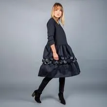 Paolo Tricot Sale, SD19524 Oversized Black Floral Dress 50% Off Regular Price