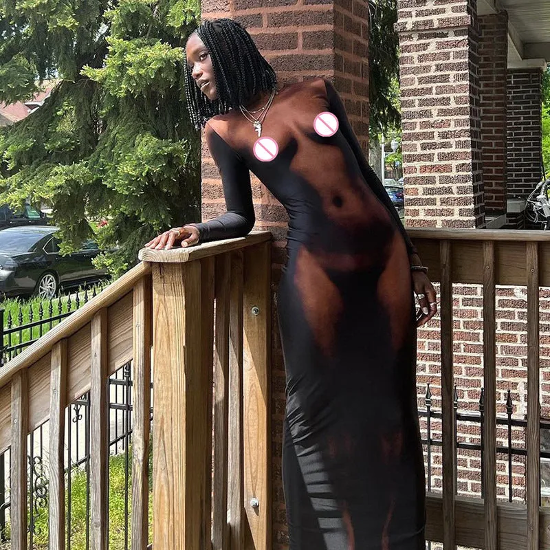 Peek-a-Boo Body Print Dress - Culture Heaven Special