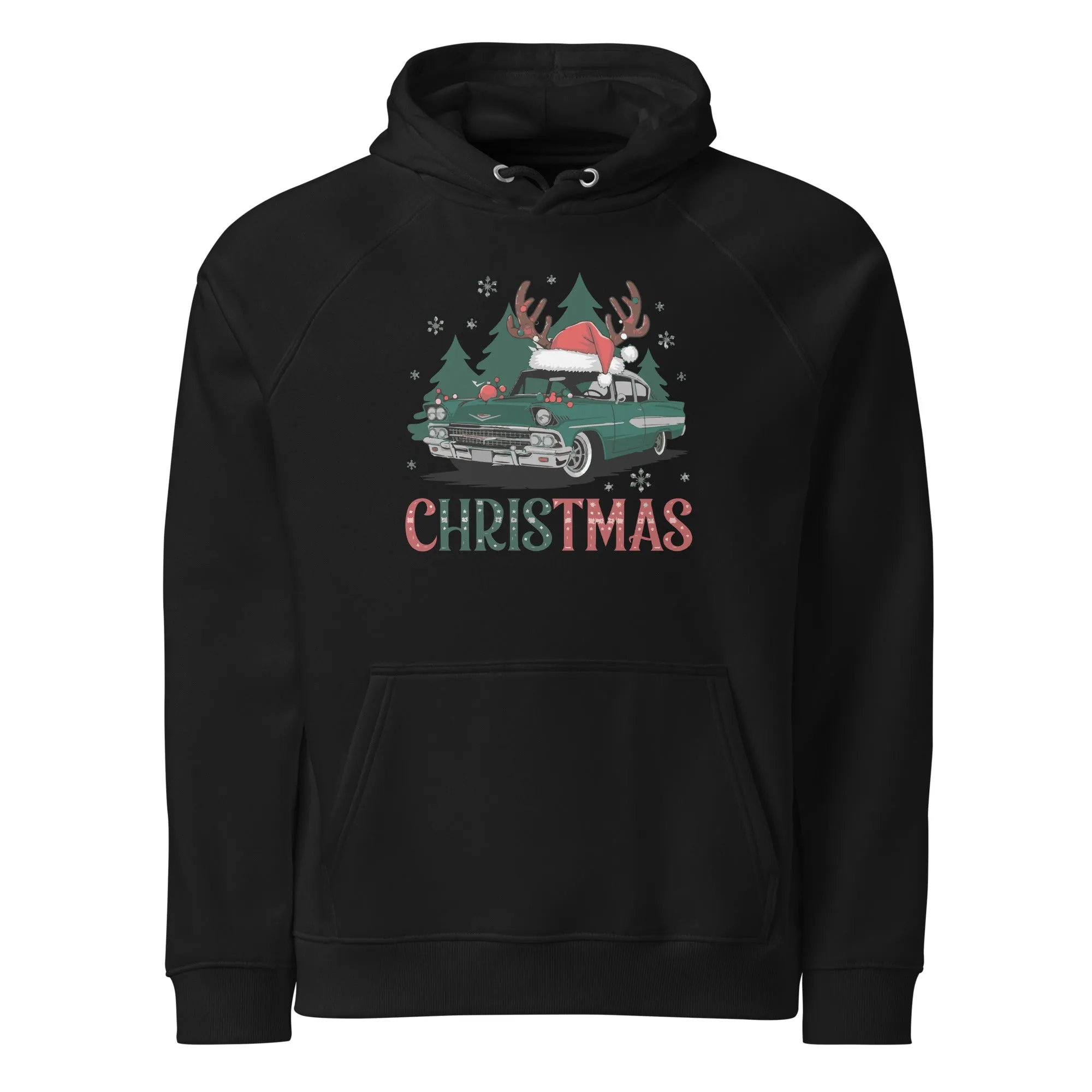 Retro Christmas Ride Graphics Women Eco Raglan Hoodie