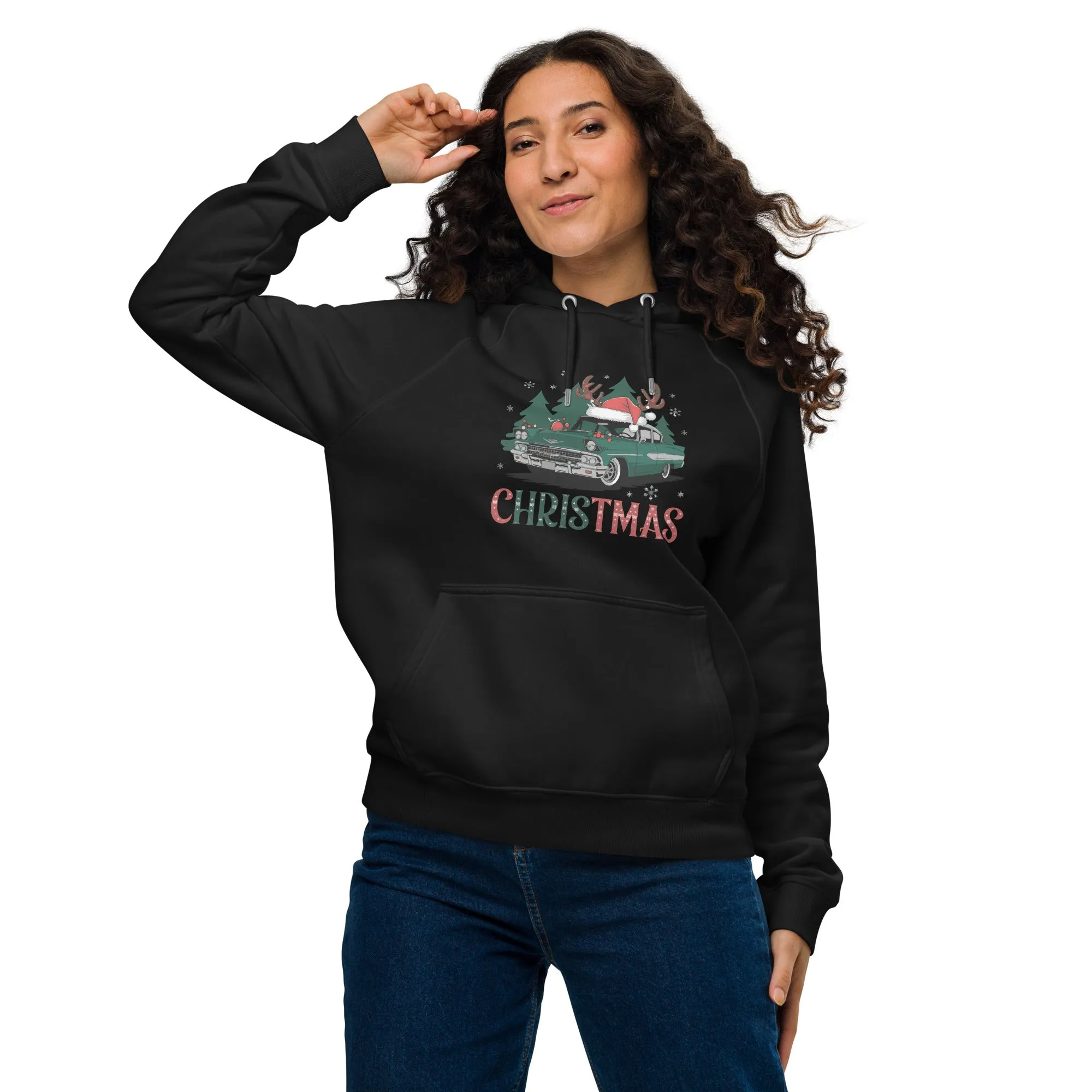 Retro Christmas Ride Graphics Women Eco Raglan Hoodie