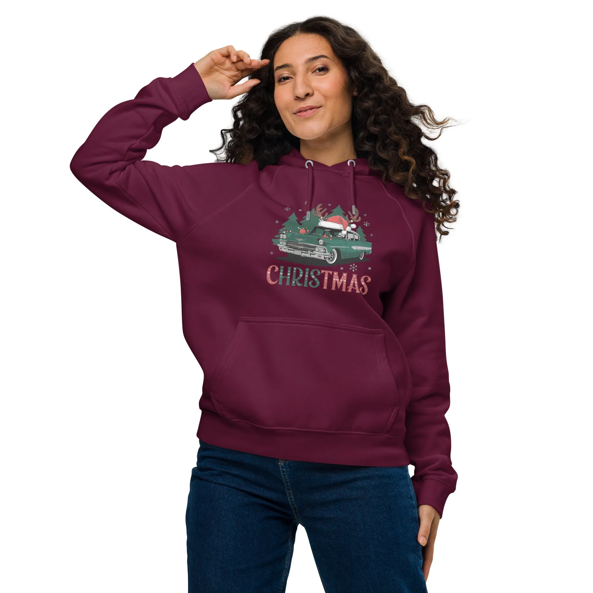 Retro Christmas Ride Graphics Women Eco Raglan Hoodie