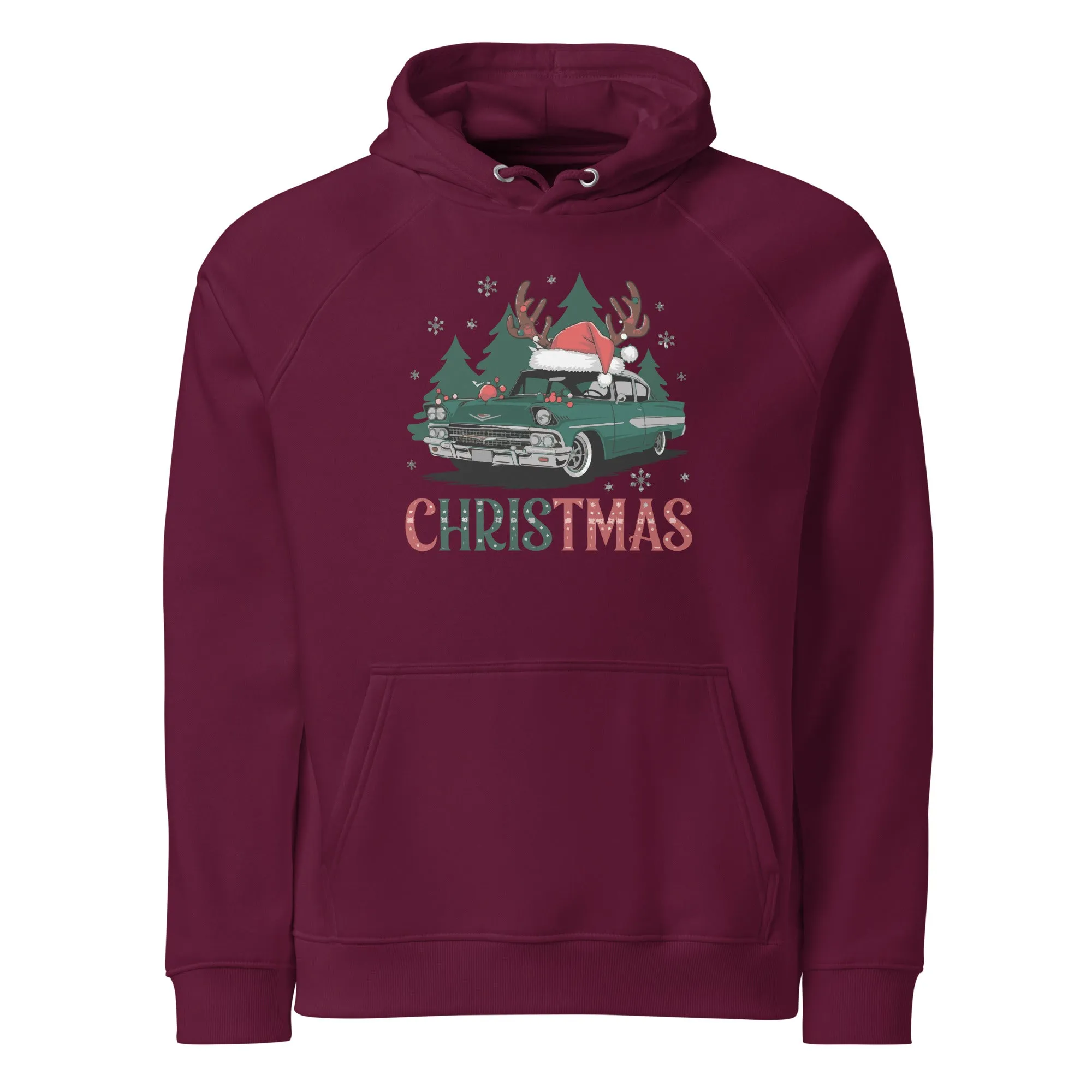 Retro Christmas Ride Graphics Women Eco Raglan Hoodie