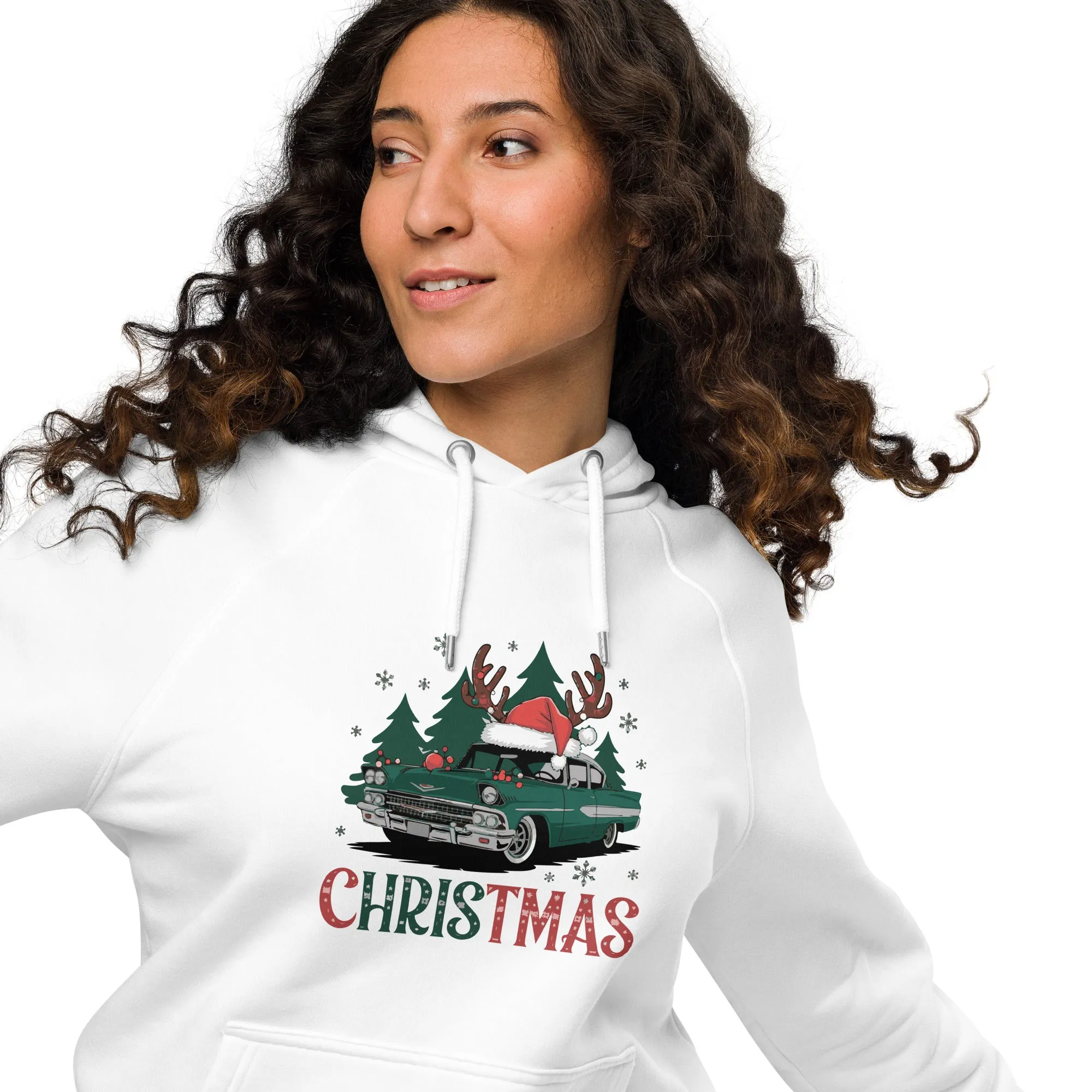 Retro Christmas Ride Graphics Women Eco Raglan Hoodie