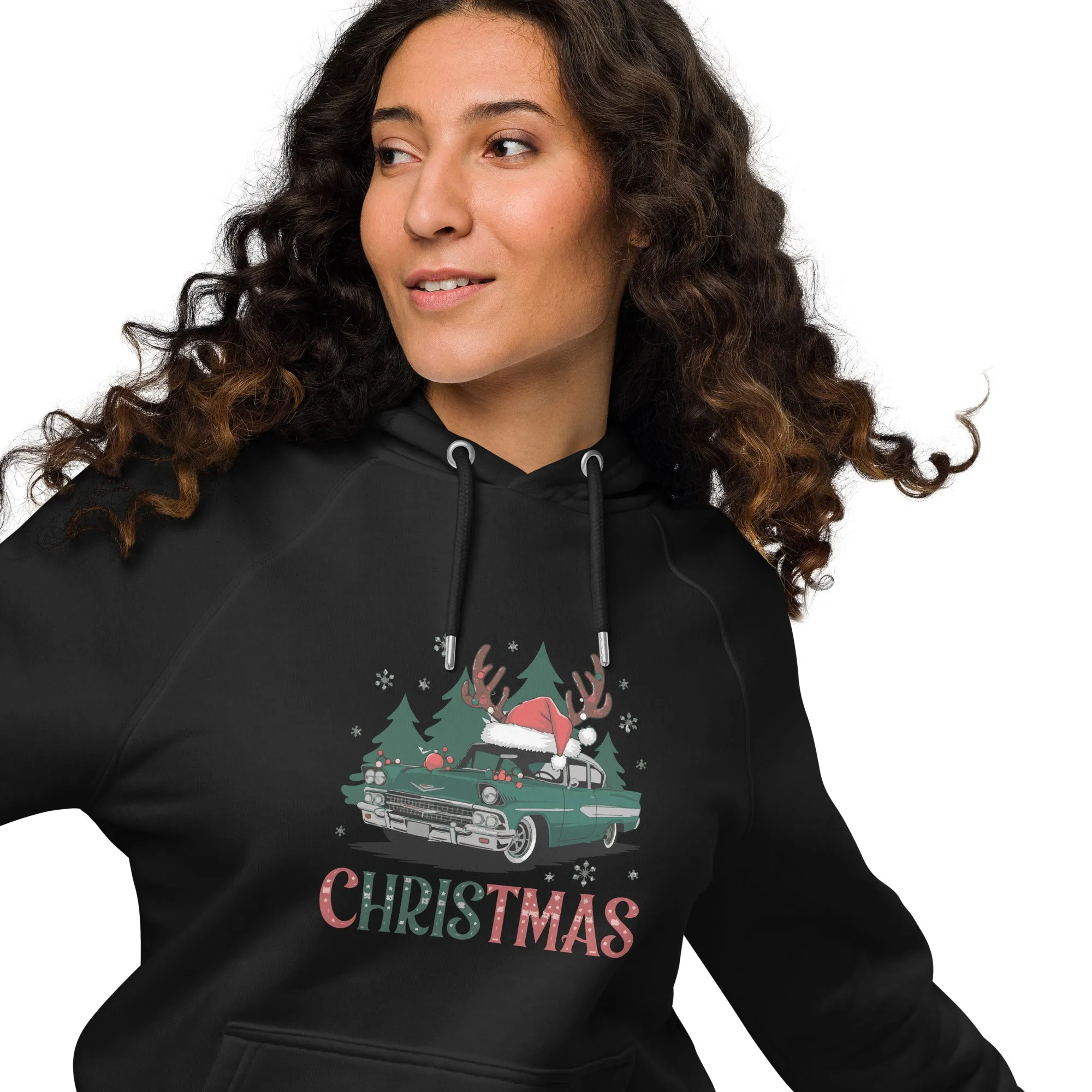 Retro Christmas Ride Graphics Women Eco Raglan Hoodie