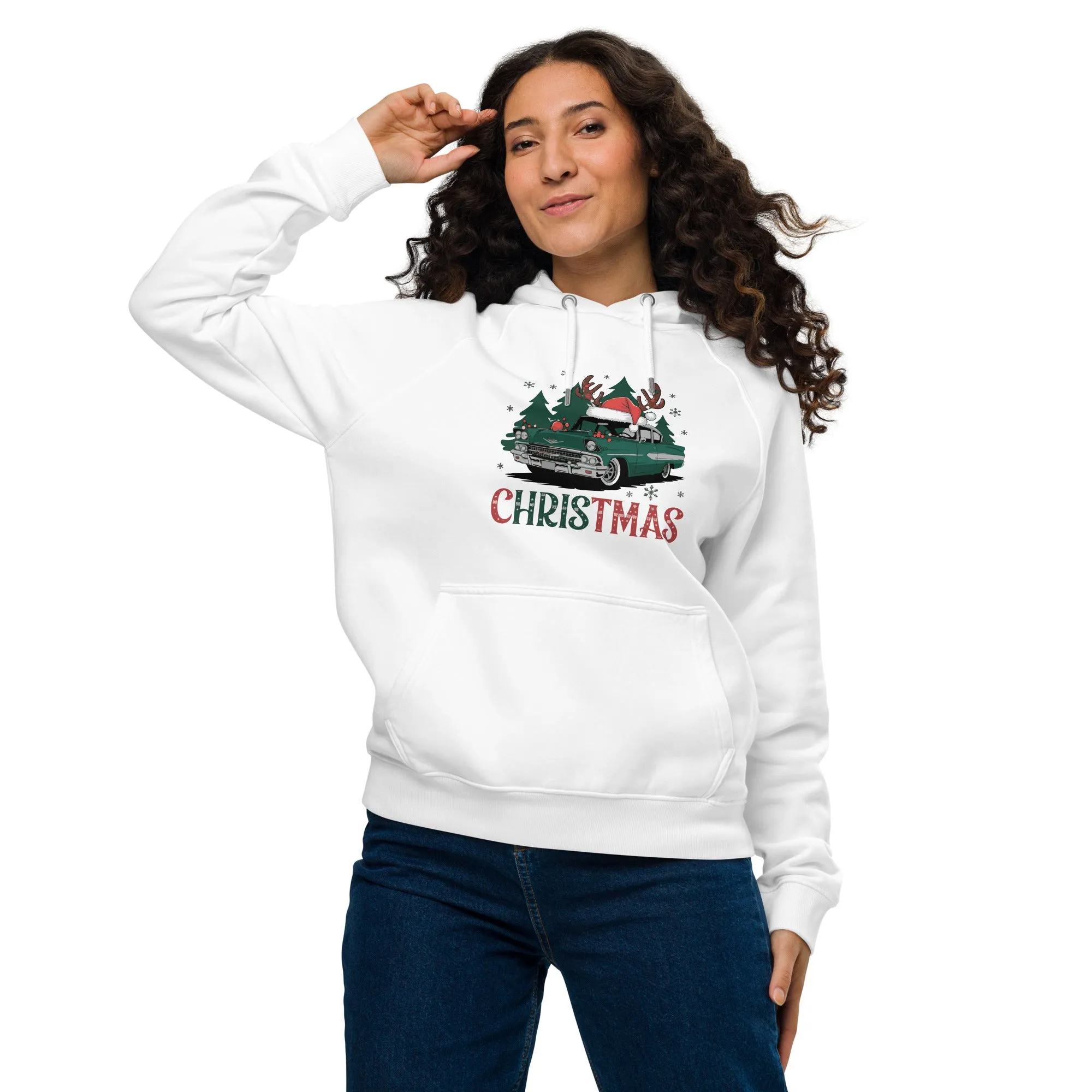 Retro Christmas Ride Graphics Women Eco Raglan Hoodie