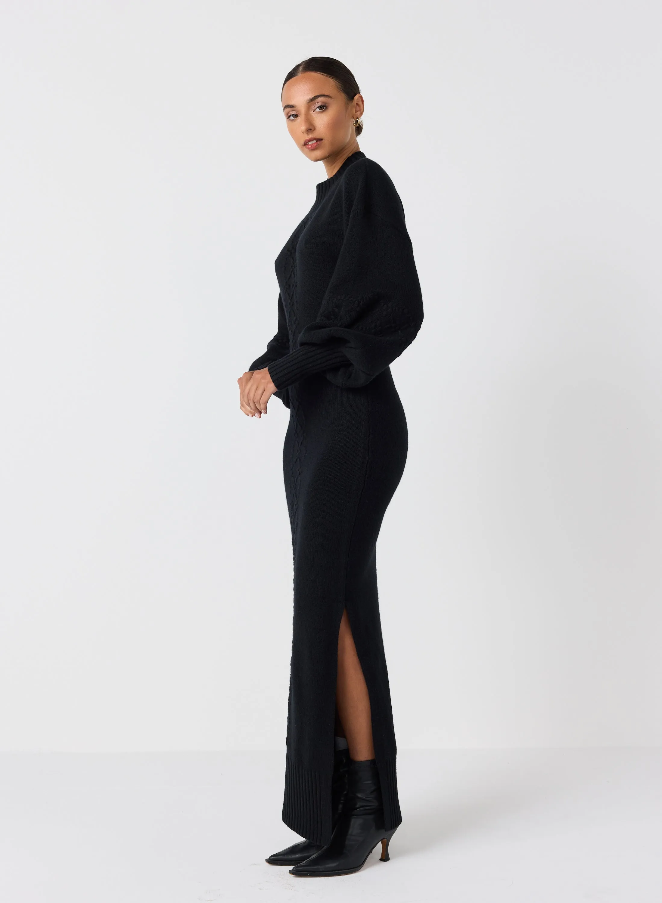 Rochelle Wool Knit Maxi Dress | Black