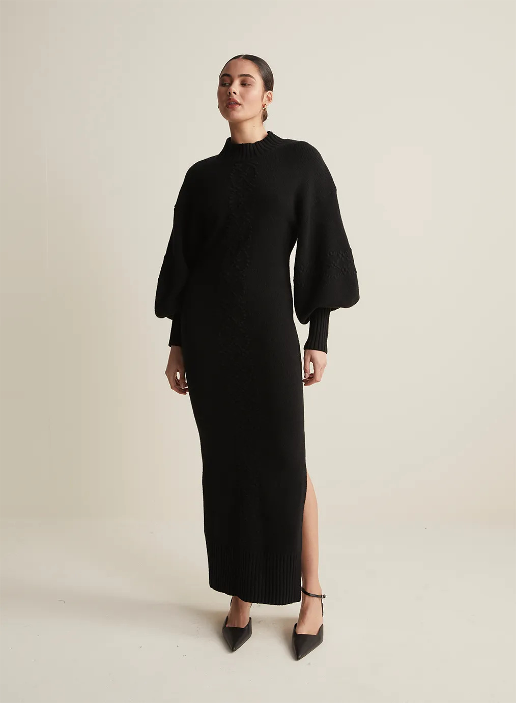 Rochelle Wool Knit Maxi Dress | Black