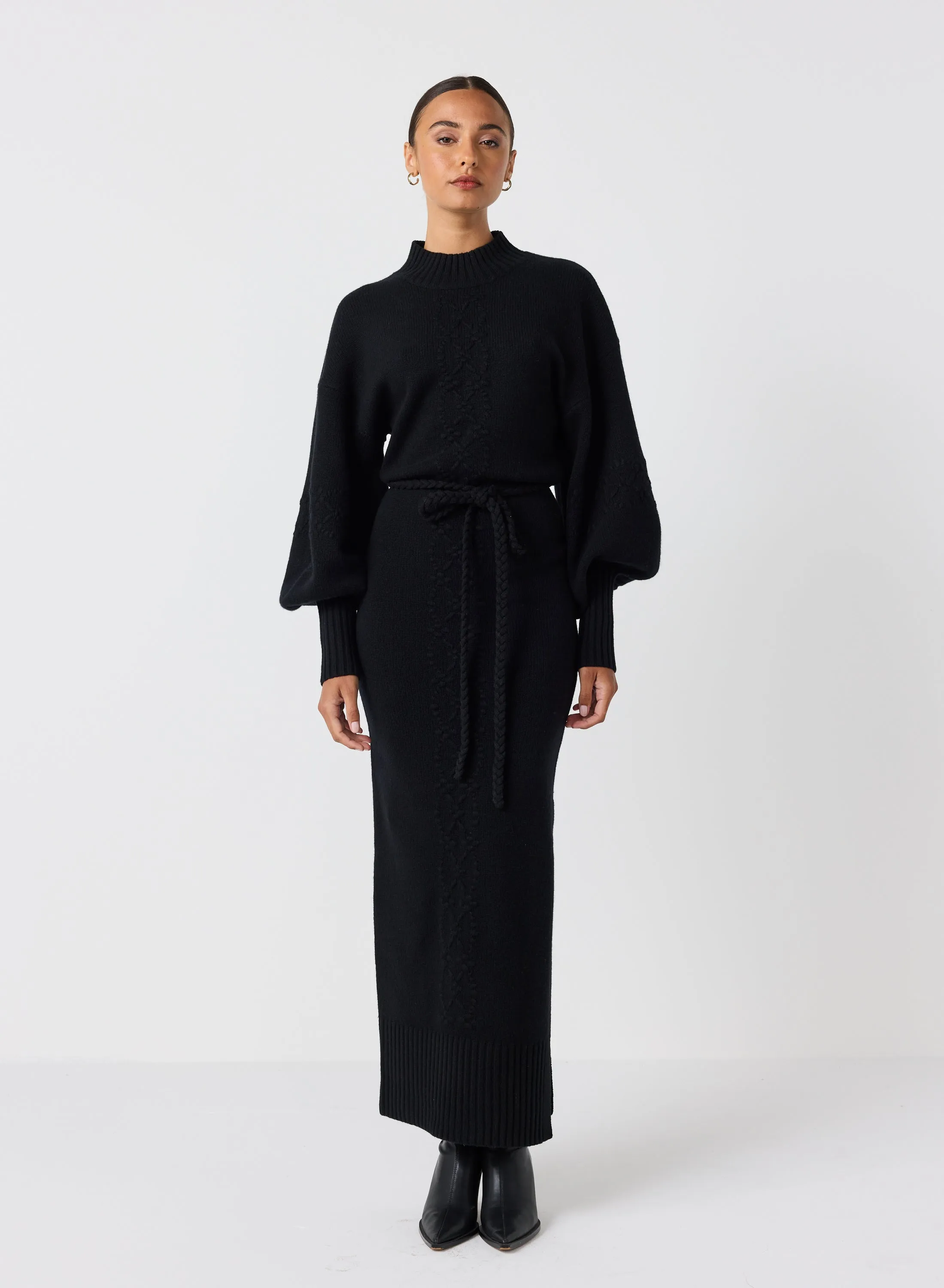 Rochelle Wool Knit Maxi Dress | Black
