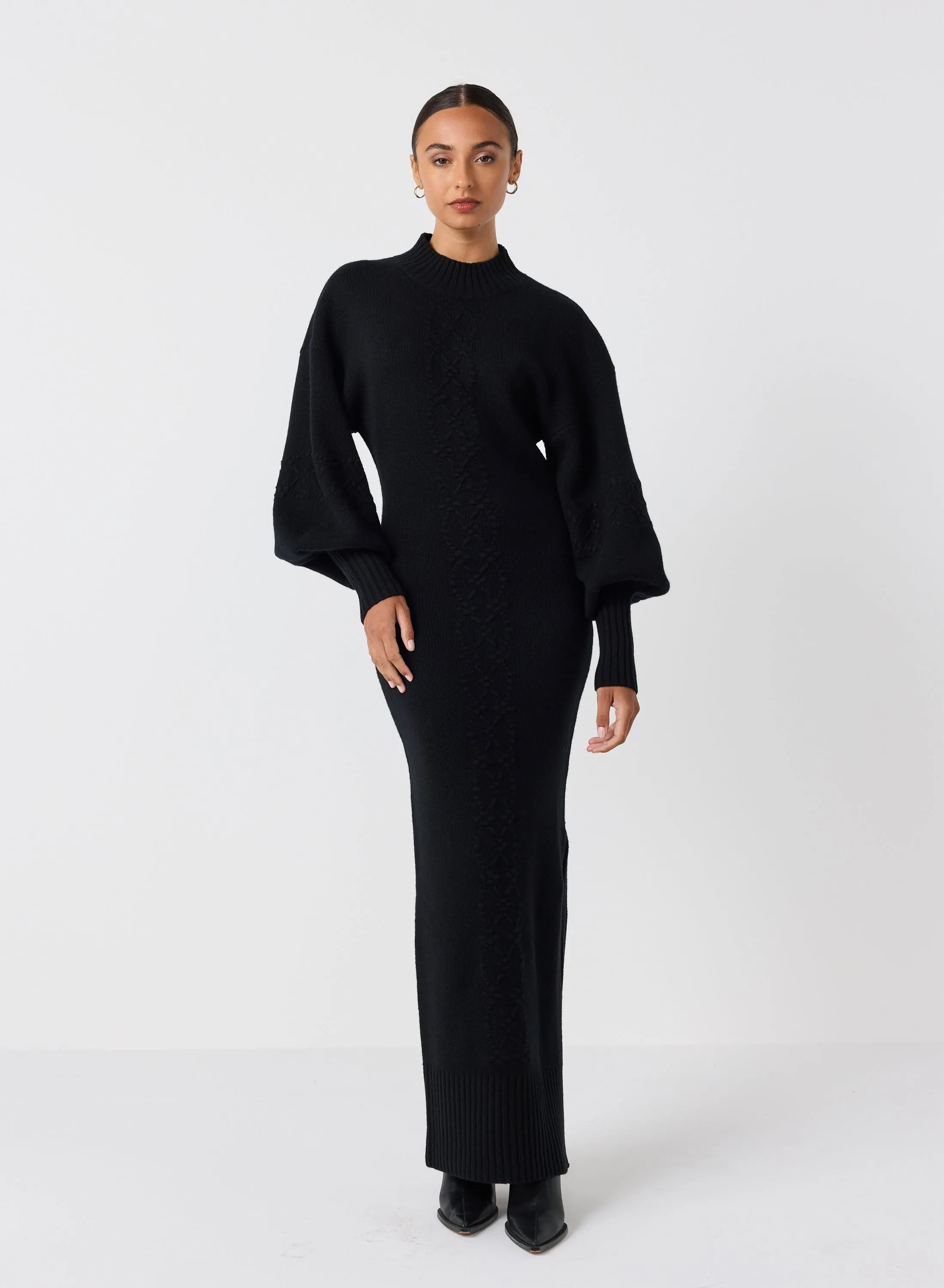 Rochelle Wool Knit Maxi Dress | Black