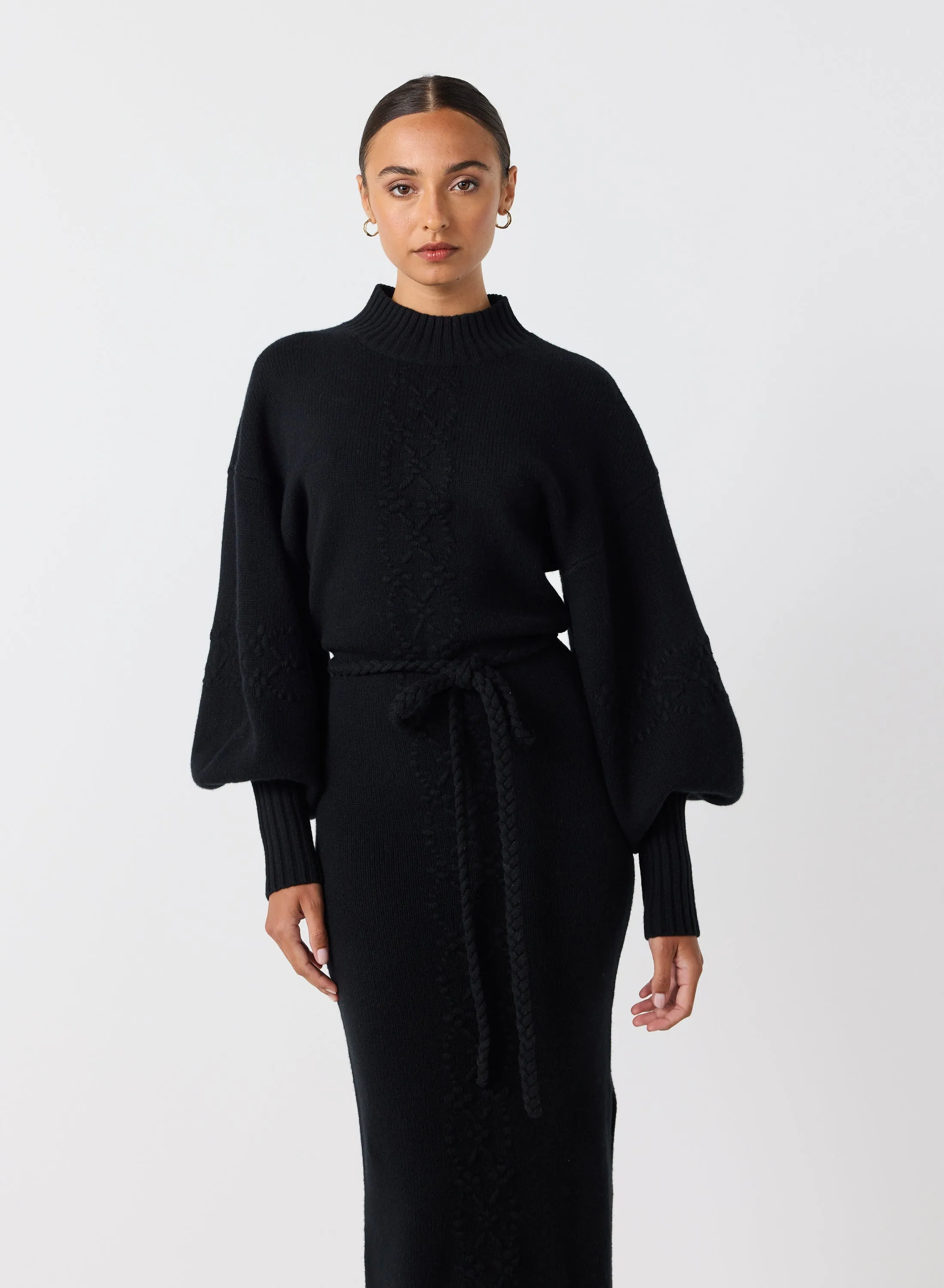 Rochelle Wool Knit Maxi Dress | Black