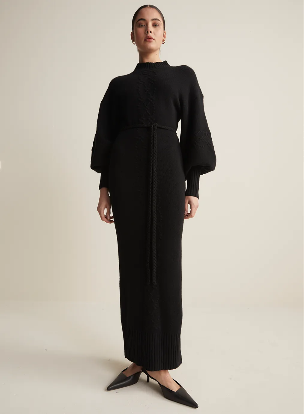 Rochelle Wool Knit Maxi Dress | Black