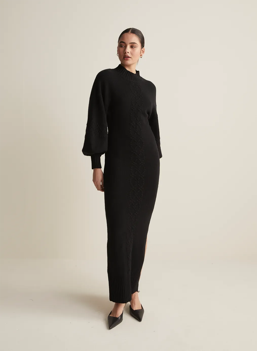 Rochelle Wool Knit Maxi Dress | Black