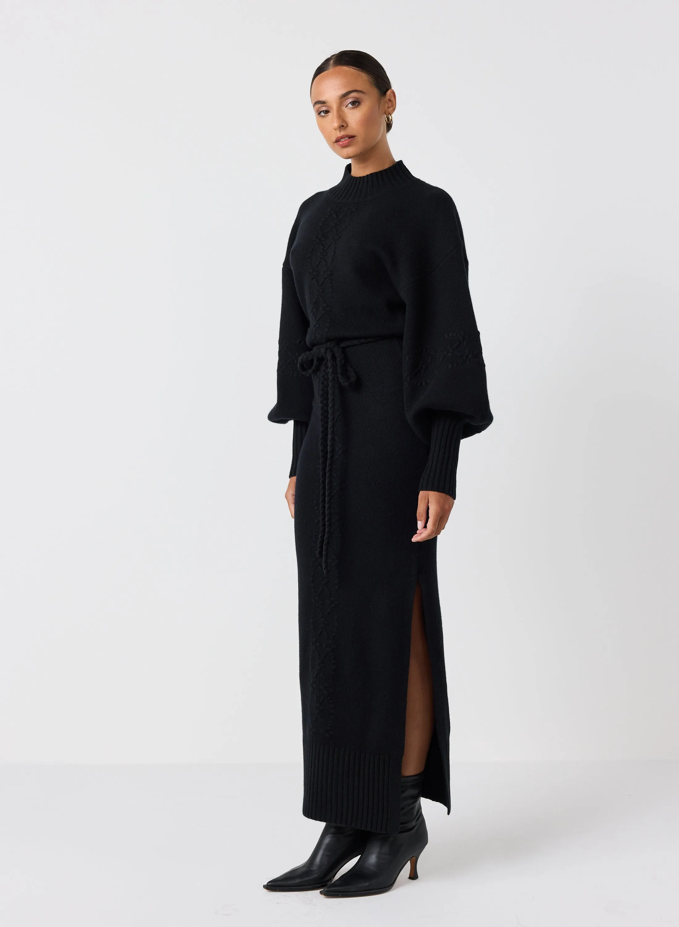 Rochelle Wool Knit Maxi Dress | Black