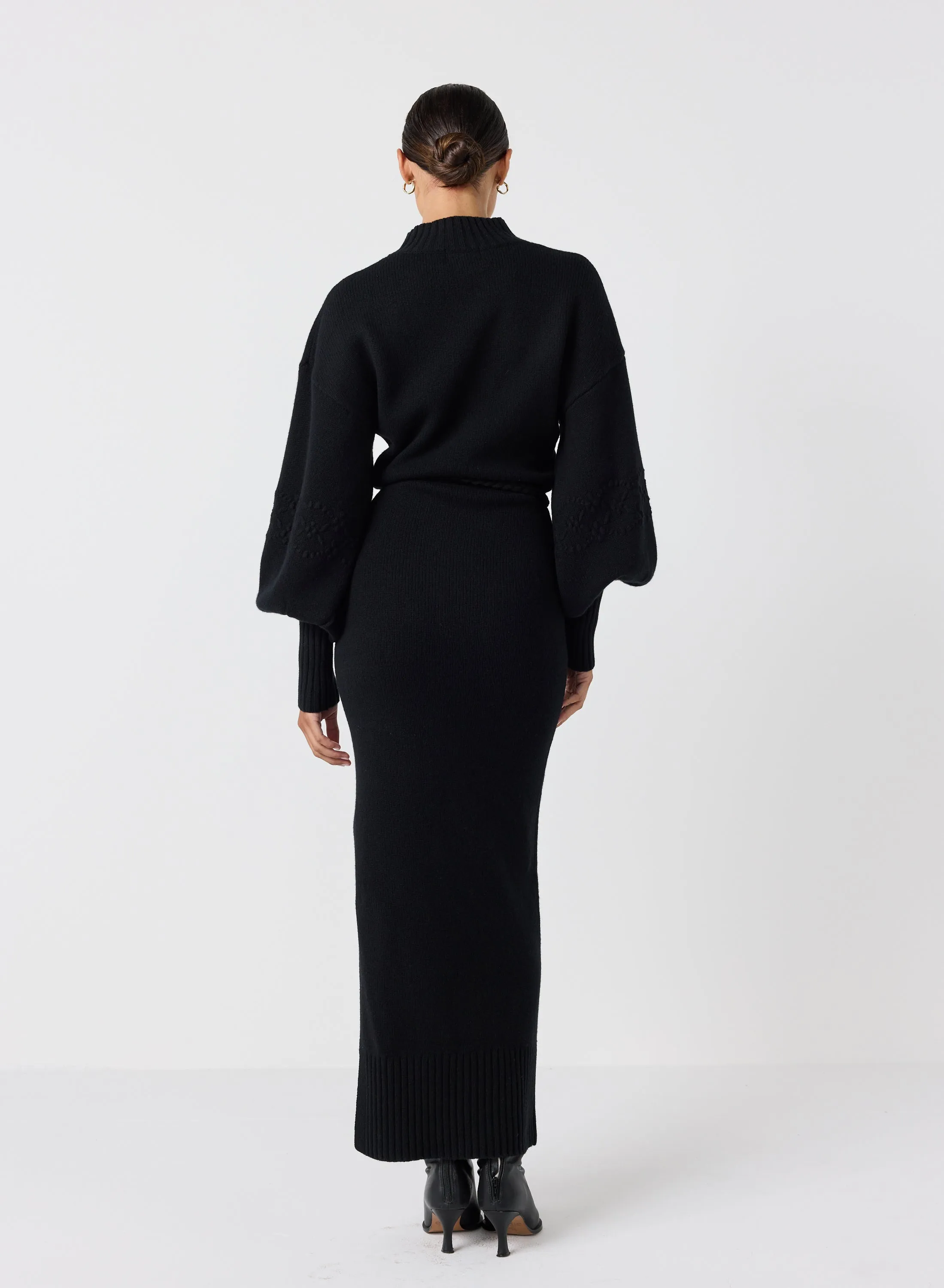 Rochelle Wool Knit Maxi Dress | Black