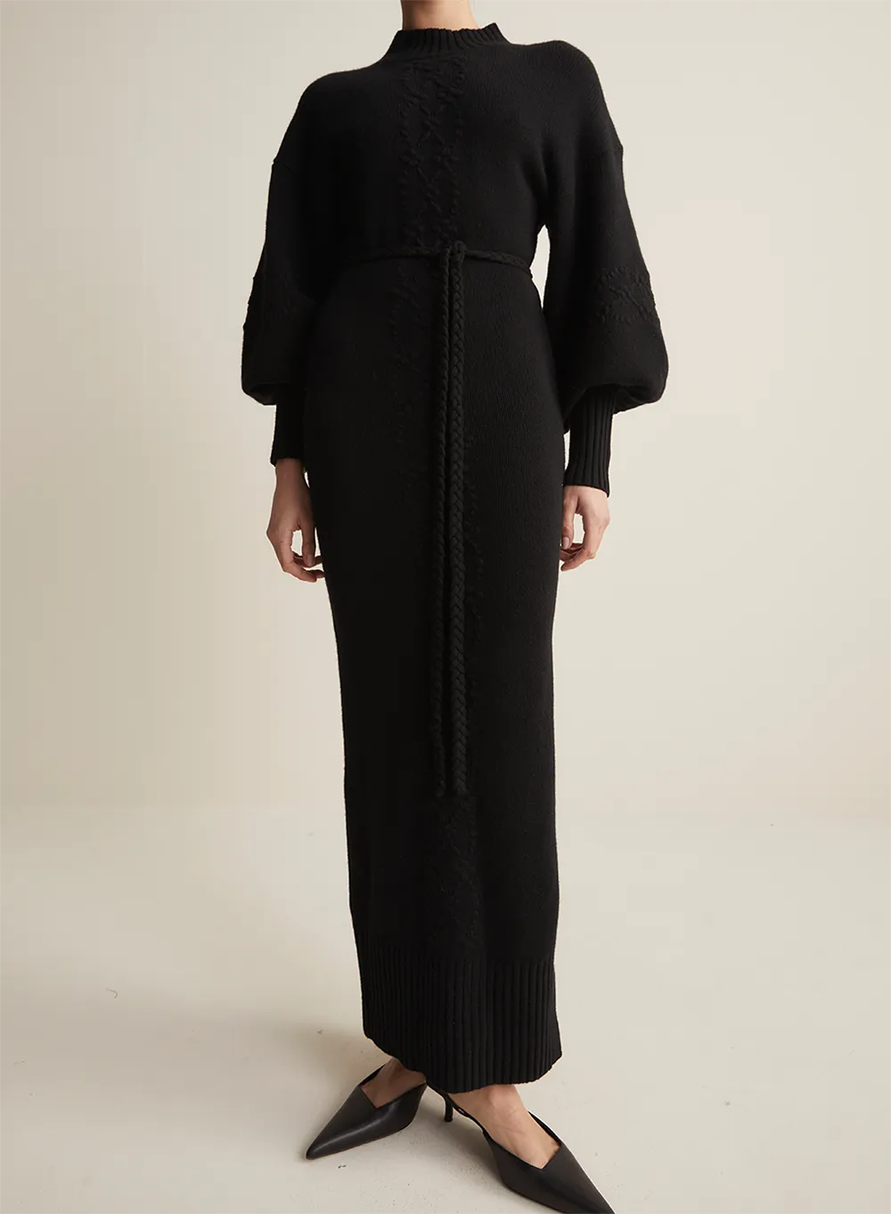 Rochelle Wool Knit Maxi Dress | Black