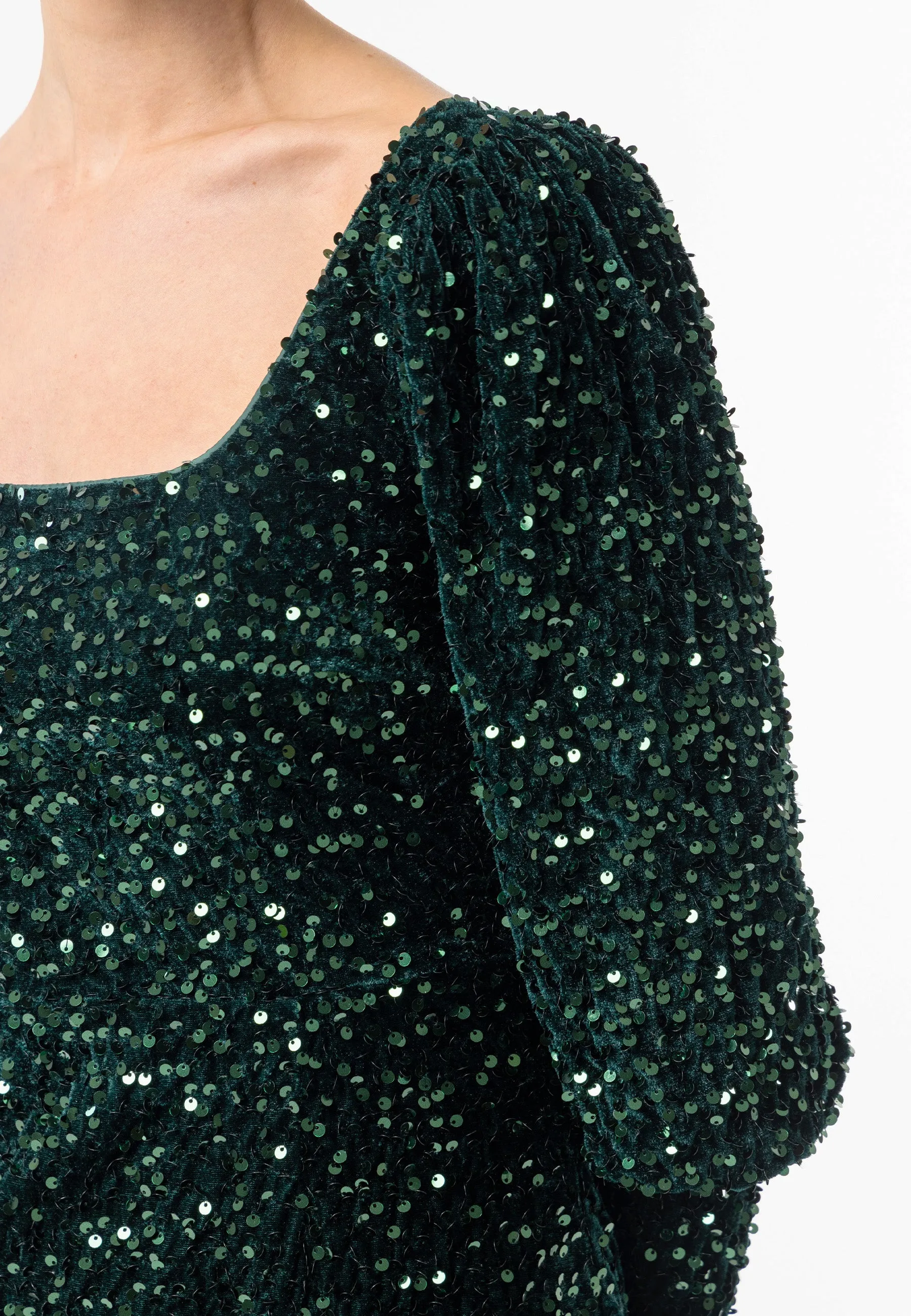 Sequin Velvet Bodycon Long Sleeve Evening Dress In Green