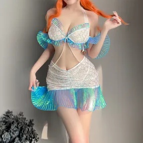 Sexy Mermaid Lingerie Set Metallic Mermaid Skirt Set Adult Halloween Costume