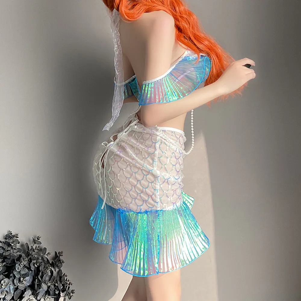 Sexy Mermaid Lingerie Set Metallic Mermaid Skirt Set Adult Halloween Costume