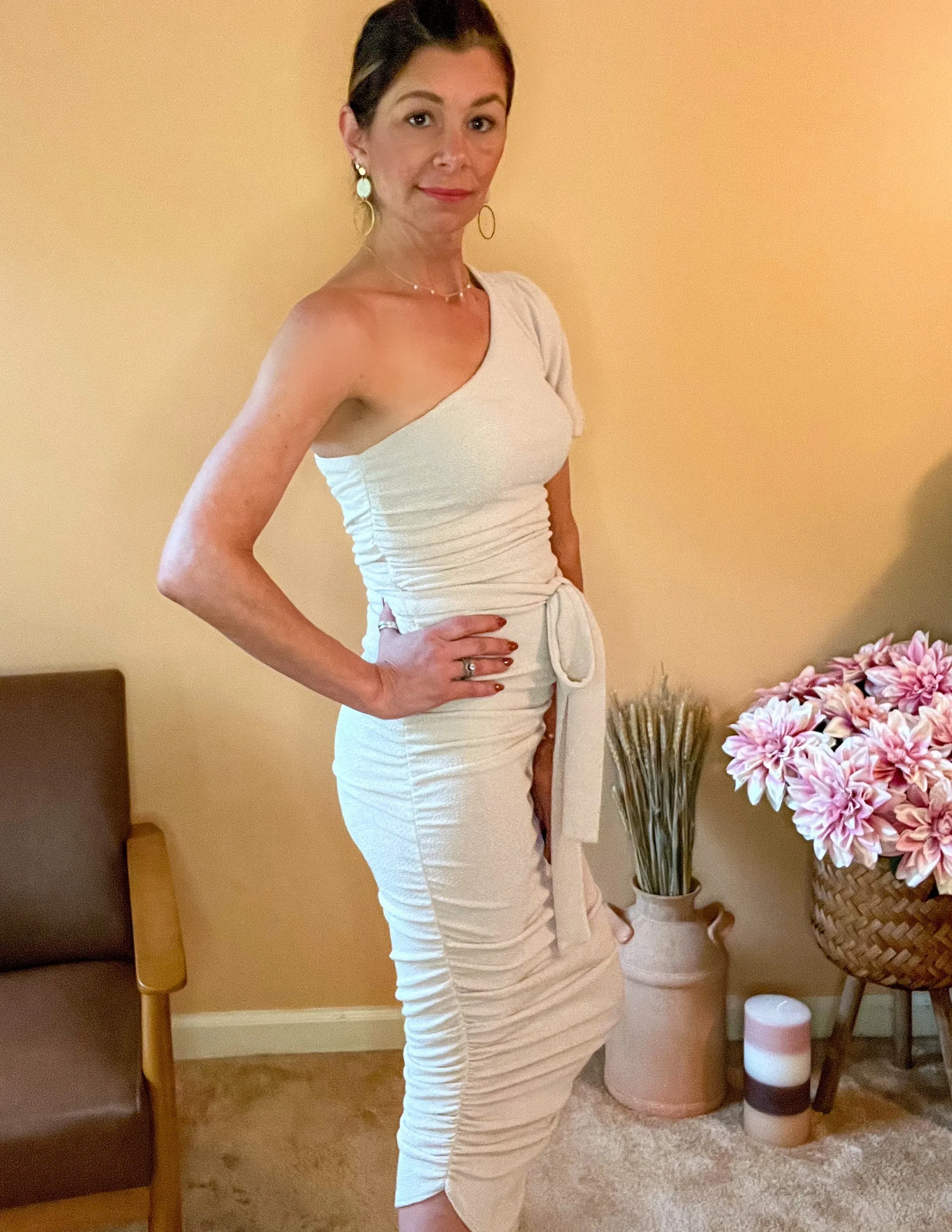 Stunningly Beautiful One Shoulder Midi Dress