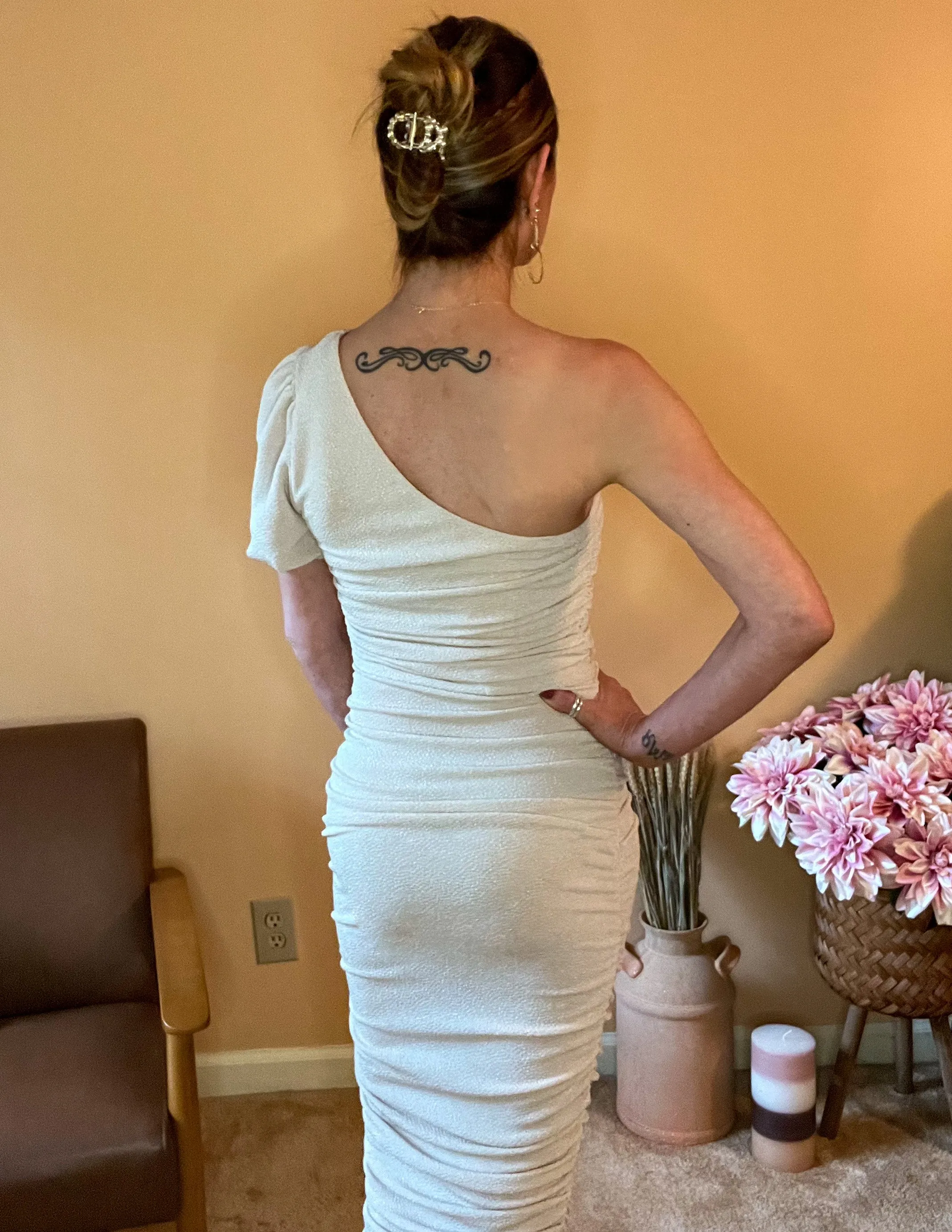 Stunningly Beautiful One Shoulder Midi Dress