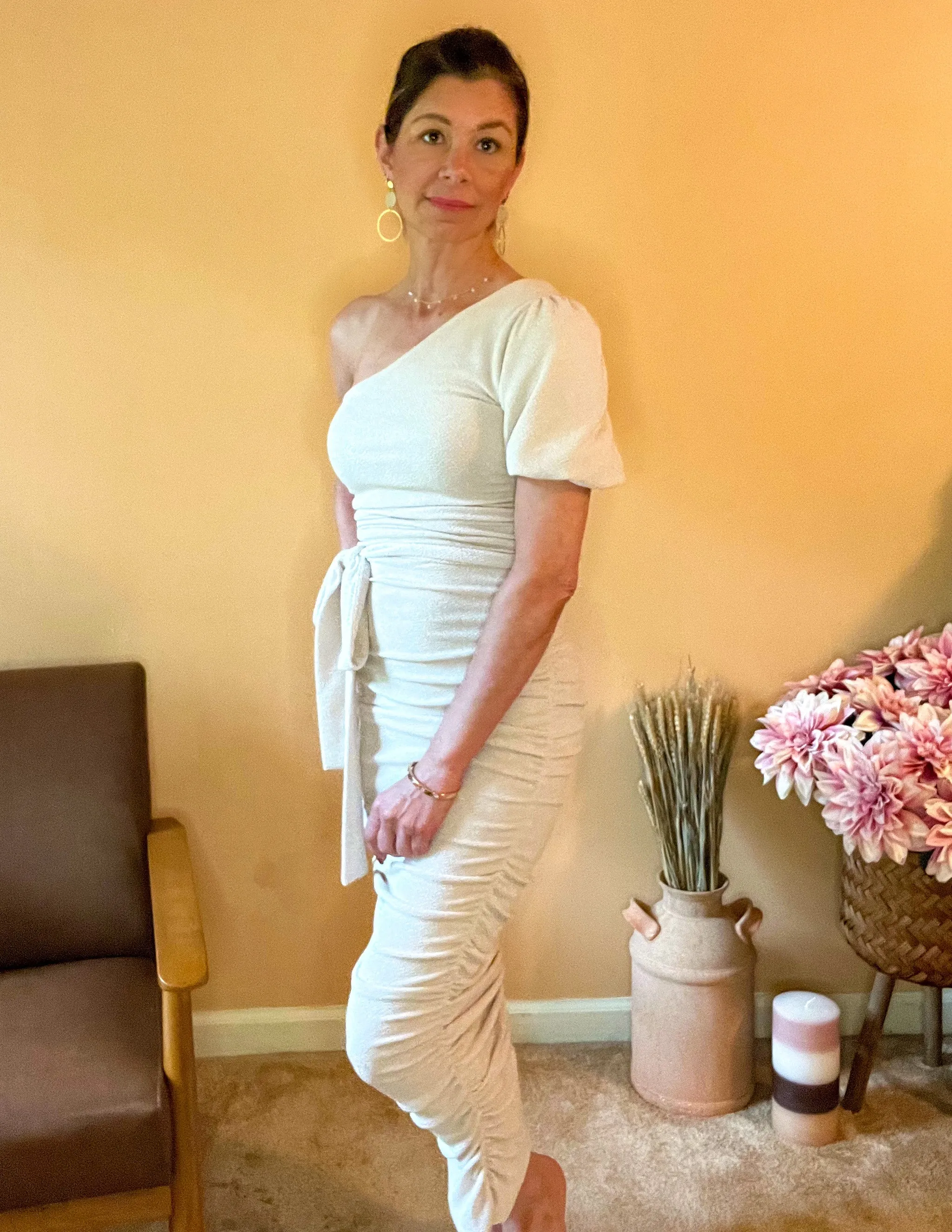 Stunningly Beautiful One Shoulder Midi Dress