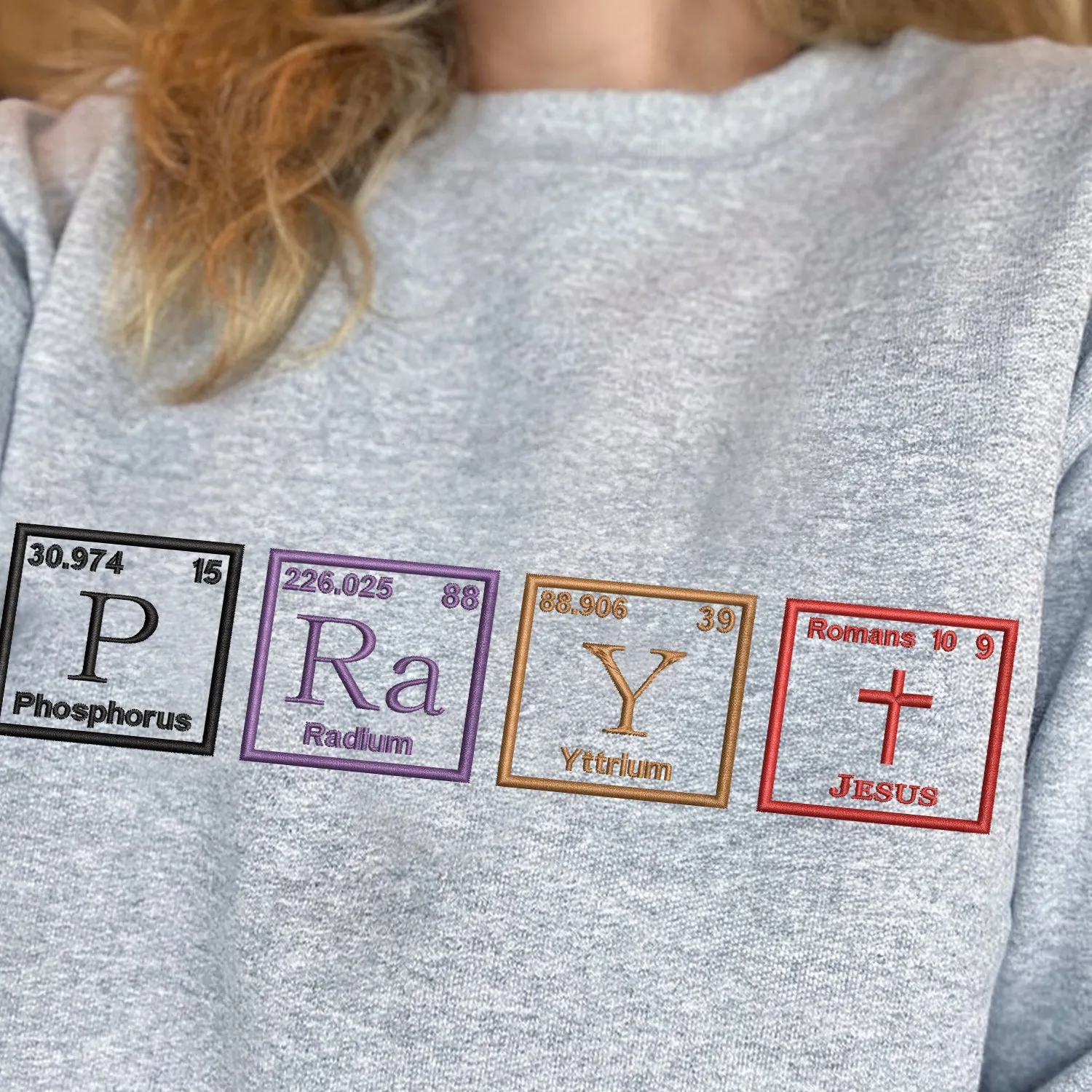 Teesdily | Christian Embroidered Shirt, Pray Periodic Table Embroidery Sweatshirt Hoodie, Embroidered Jesus Shirt, Jesus Lover Gifts