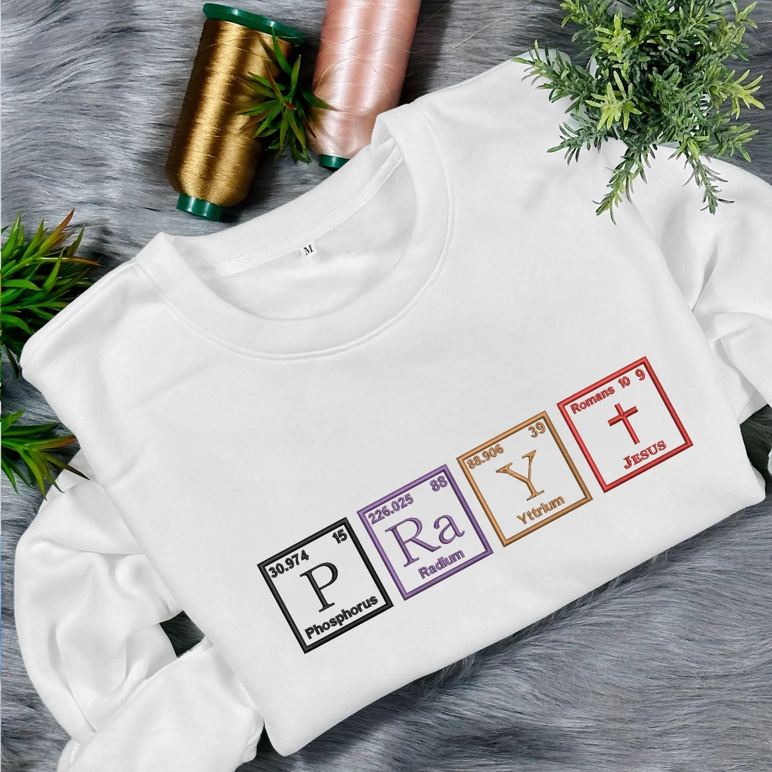 Teesdily | Christian Embroidered Shirt, Pray Periodic Table Embroidery Sweatshirt Hoodie, Embroidered Jesus Shirt, Jesus Lover Gifts