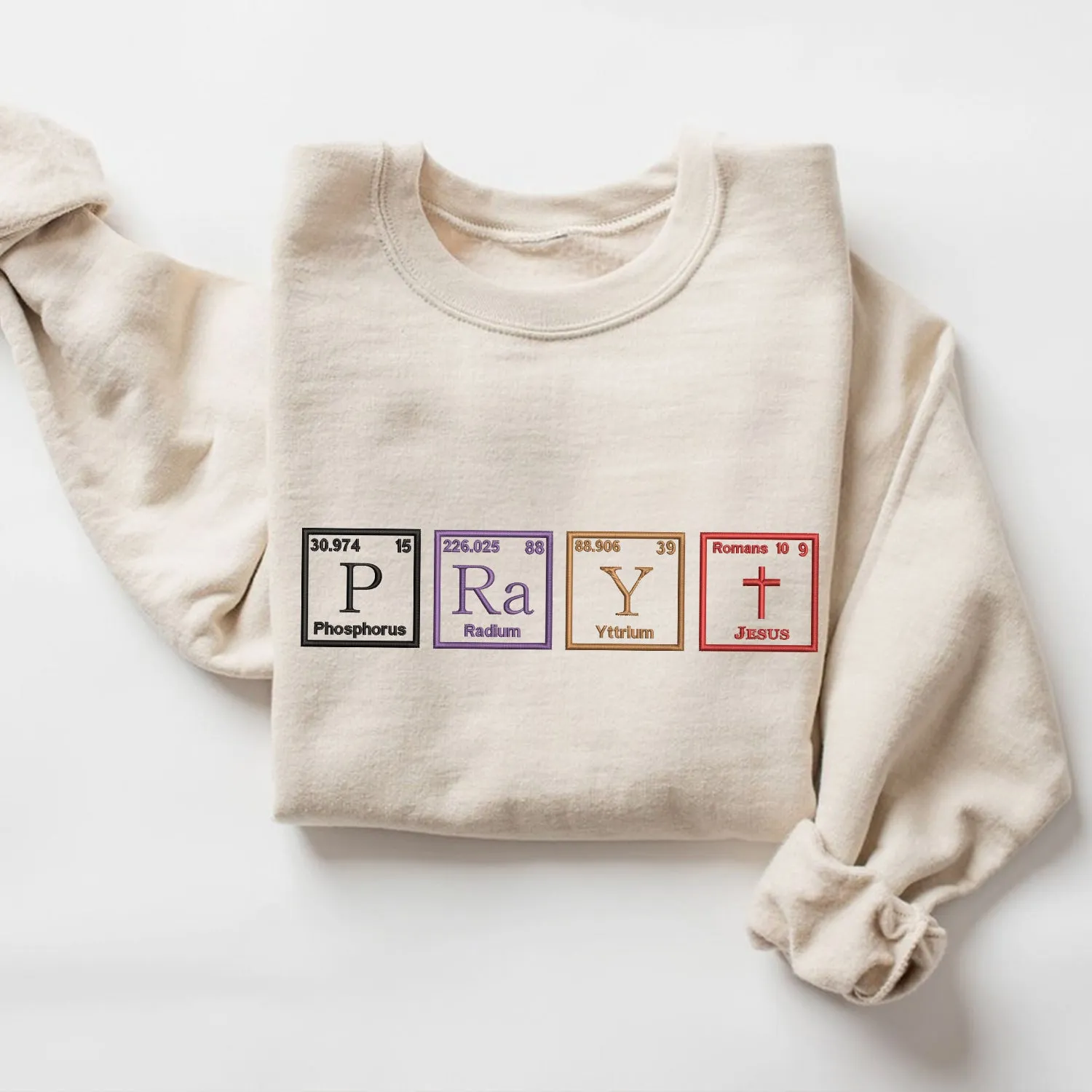 Teesdily | Christian Embroidered Shirt, Pray Periodic Table Embroidery Sweatshirt Hoodie, Embroidered Jesus Shirt, Jesus Lover Gifts