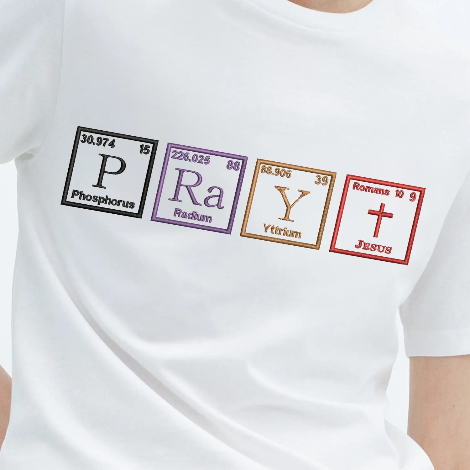 Teesdily | Christian Embroidered Shirt, Pray Periodic Table Embroidery Sweatshirt Hoodie, Embroidered Jesus Shirt, Jesus Lover Gifts