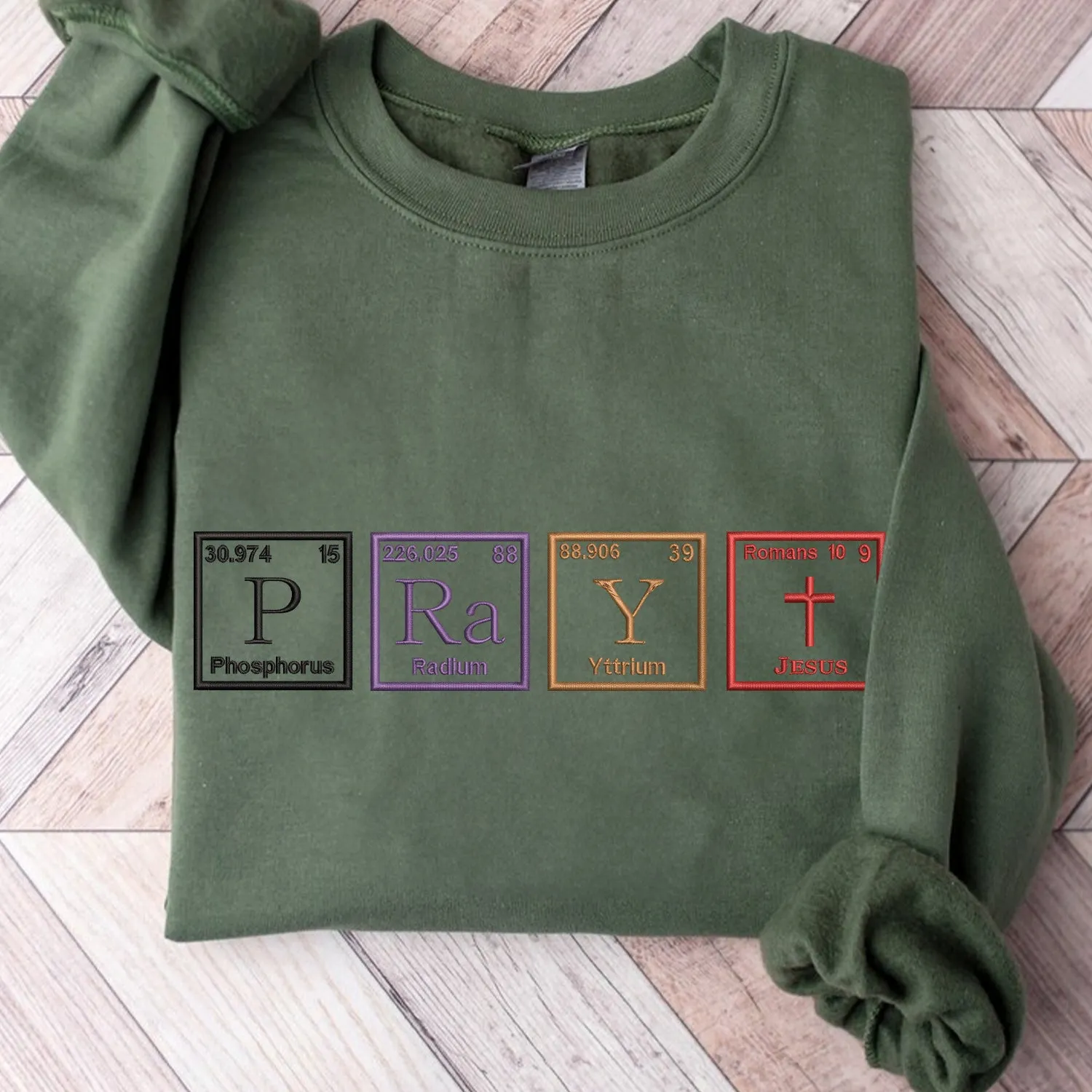 Teesdily | Christian Embroidered Shirt, Pray Periodic Table Embroidery Sweatshirt Hoodie, Embroidered Jesus Shirt, Jesus Lover Gifts