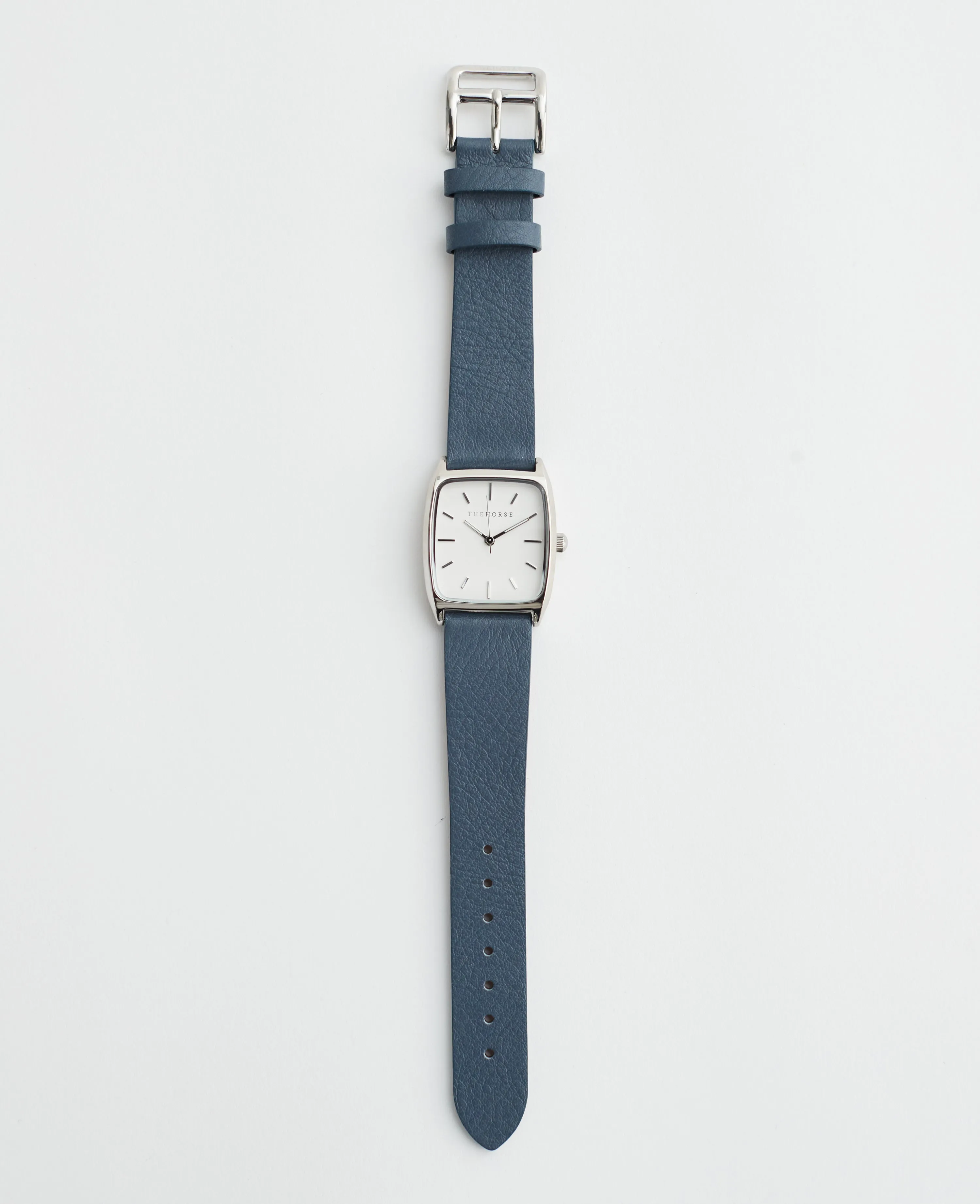The Dress Watch: Polished Silver / White Dial / Stonewash Leather