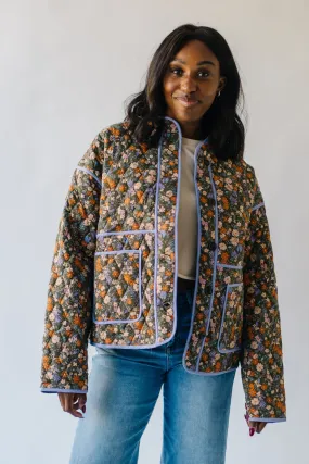 The Woodbury Floral Quilted Puffer Jacket in Olive   Taupe