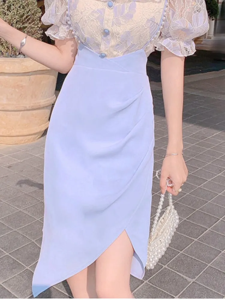 VenusFox Summer Light Elegant Strap Dresses Women Vintage Sexy Split Party Midi Dress Bodycon Designer French Retro Korean Clothing
