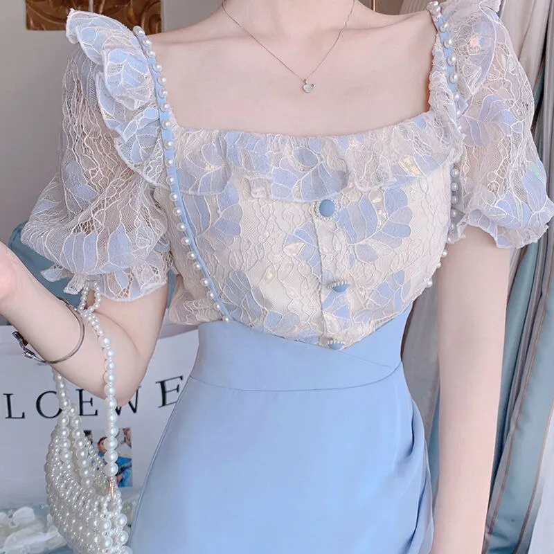 VenusFox Summer Light Elegant Strap Dresses Women Vintage Sexy Split Party Midi Dress Bodycon Designer French Retro Korean Clothing