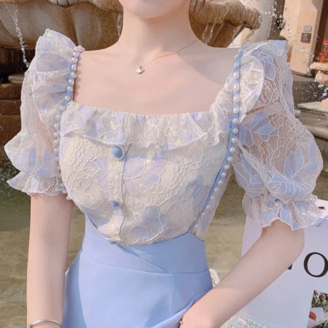 VenusFox Summer Light Elegant Strap Dresses Women Vintage Sexy Split Party Midi Dress Bodycon Designer French Retro Korean Clothing
