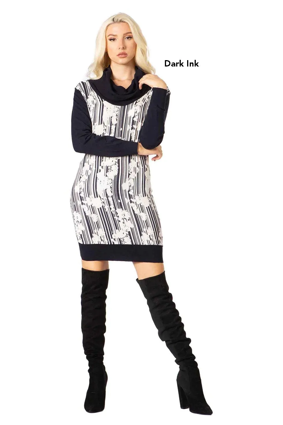 Vertigo VT31987DL Off-shoulder Woven Print and Knit Dress