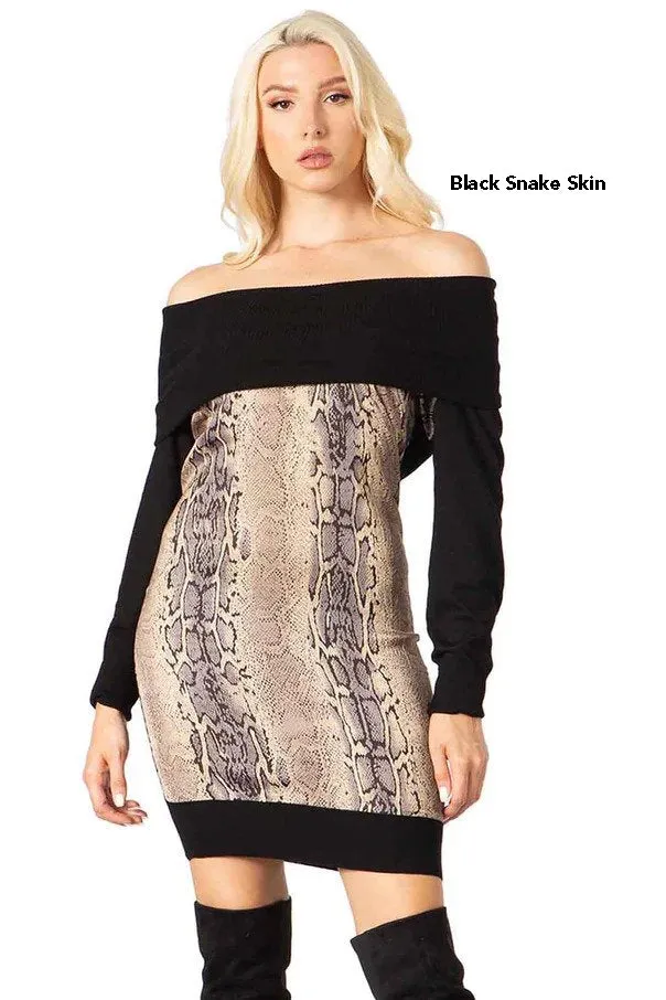 Vertigo VT31987DL Off-shoulder Woven Print and Knit Dress