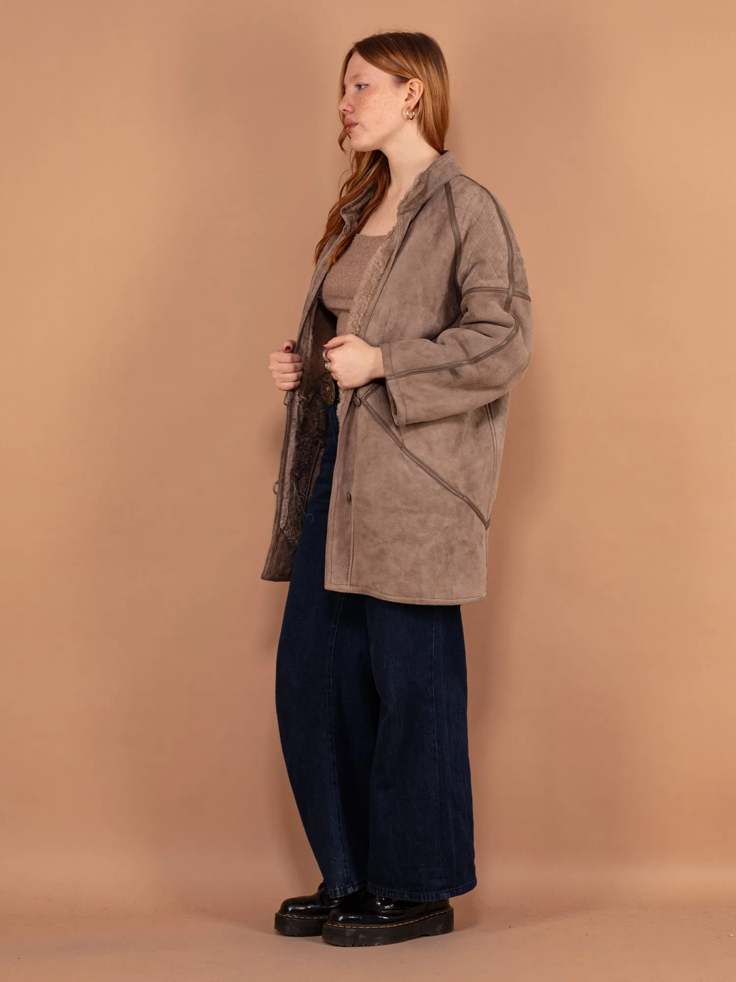 Vintage 80's Women Shearling Coat in Taupe