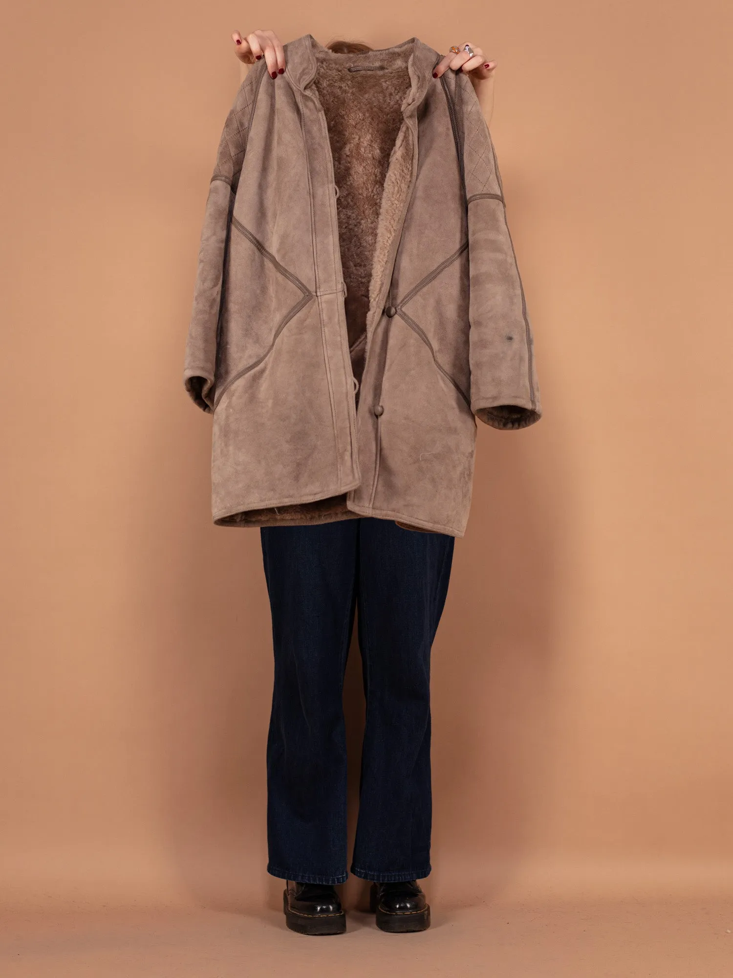 Vintage 80's Women Shearling Coat in Taupe