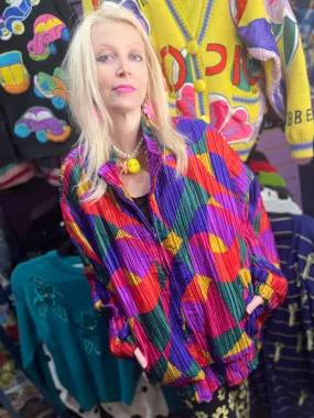 Vintage 90s Colorful Pleated Bomber Jacket