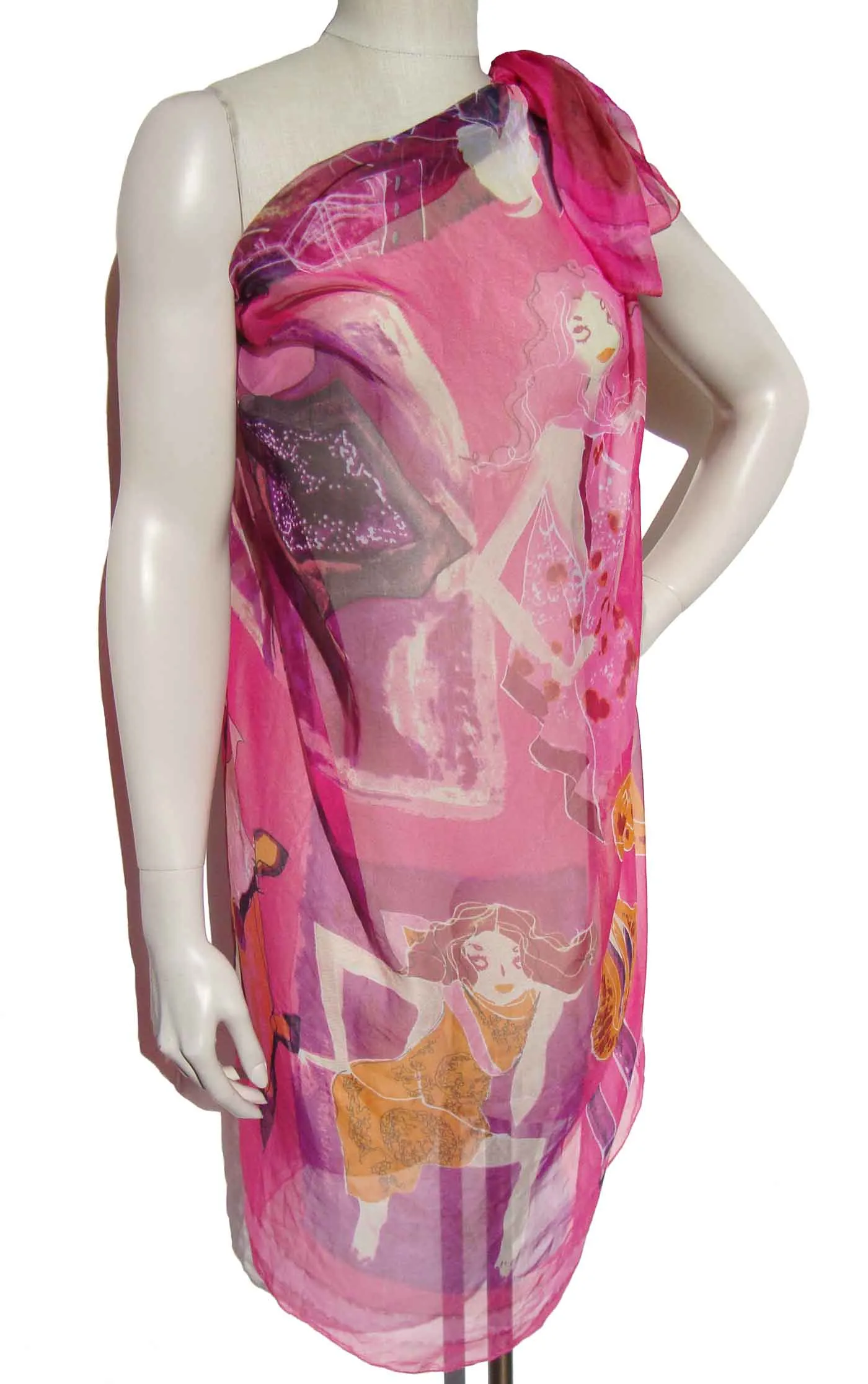Vintage Pink Scarf & Wrap Fashion Models Novelty Print 53 x 53