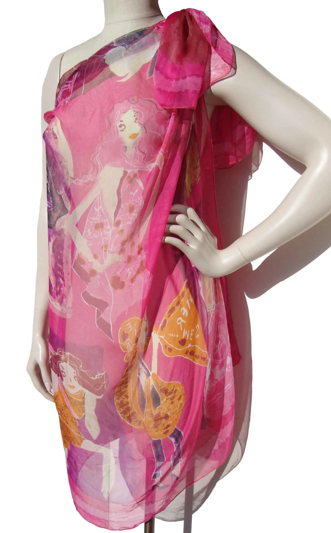 Vintage Pink Scarf & Wrap Fashion Models Novelty Print 53 x 53