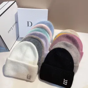 Winter New Buckle Rabbit Fur Knitted Hat