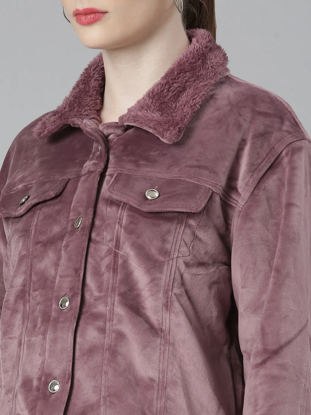 Women Mauve Solid Tailored Jacket